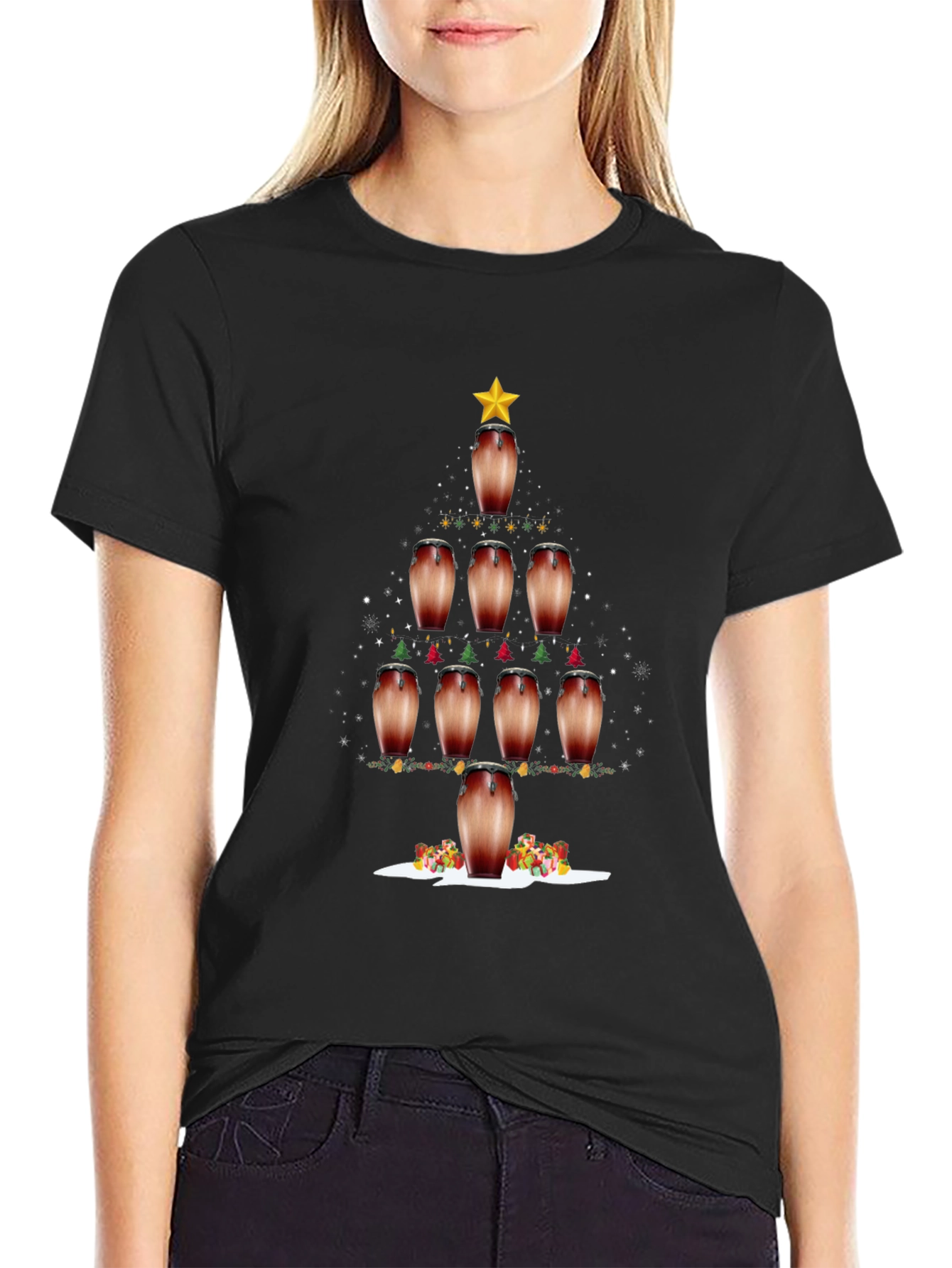 Conga Drum Christmas Tree Graphic Tee - Holiday Vibes!
