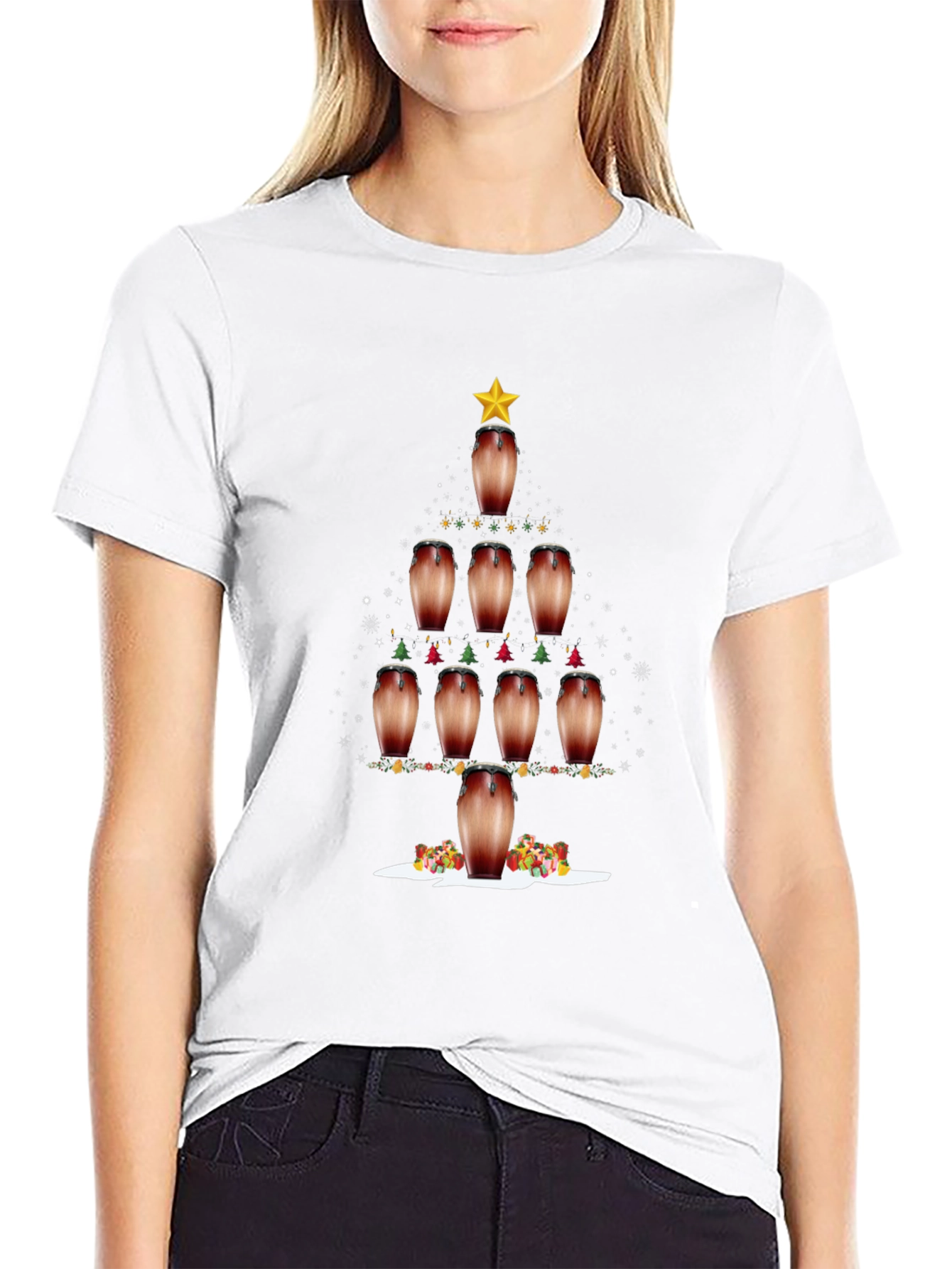Conga Drum Christmas Tree Graphic Tee - Holiday Vibes!