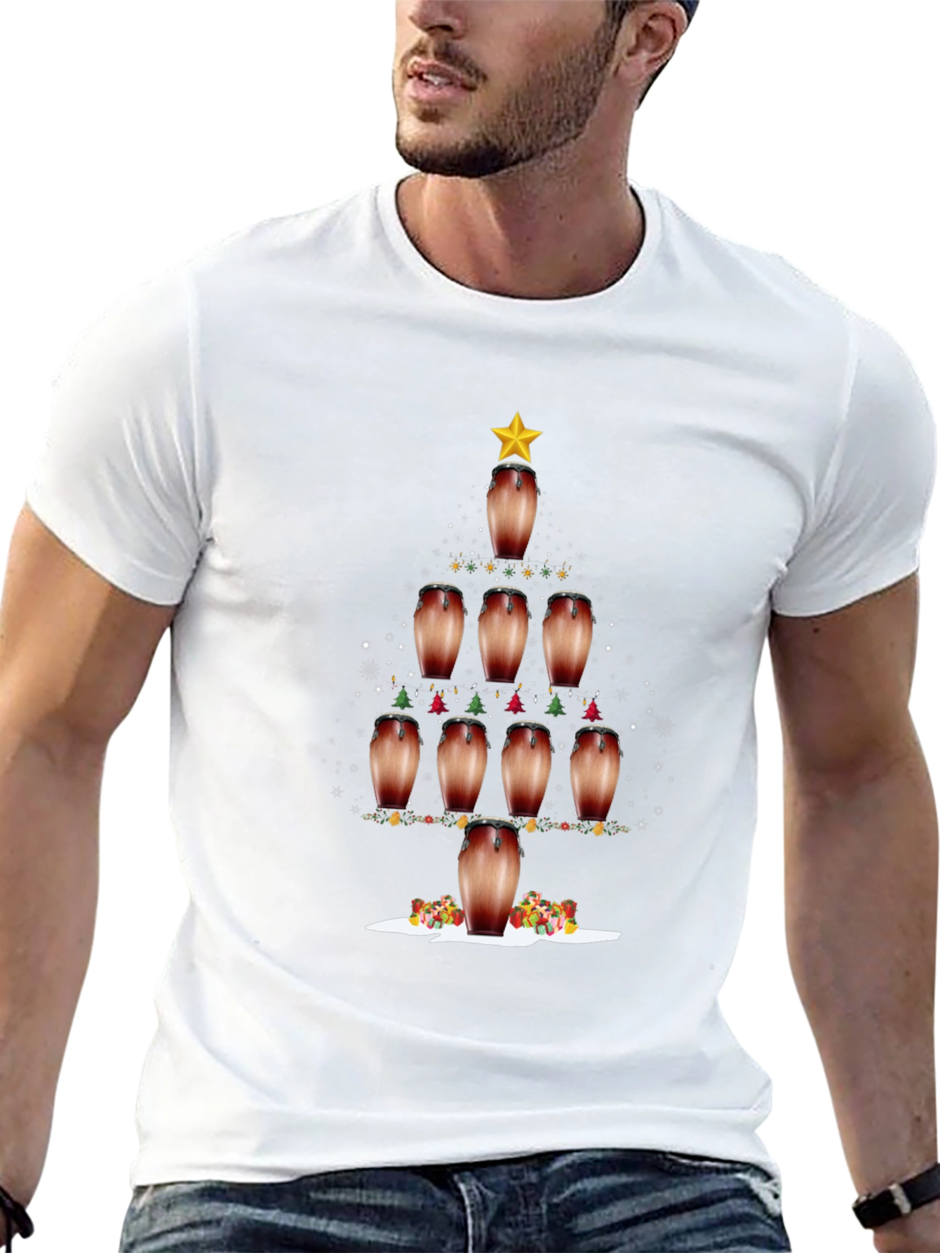 Conga Drum Christmas Tree Graphic Tee - Holiday Vibes!