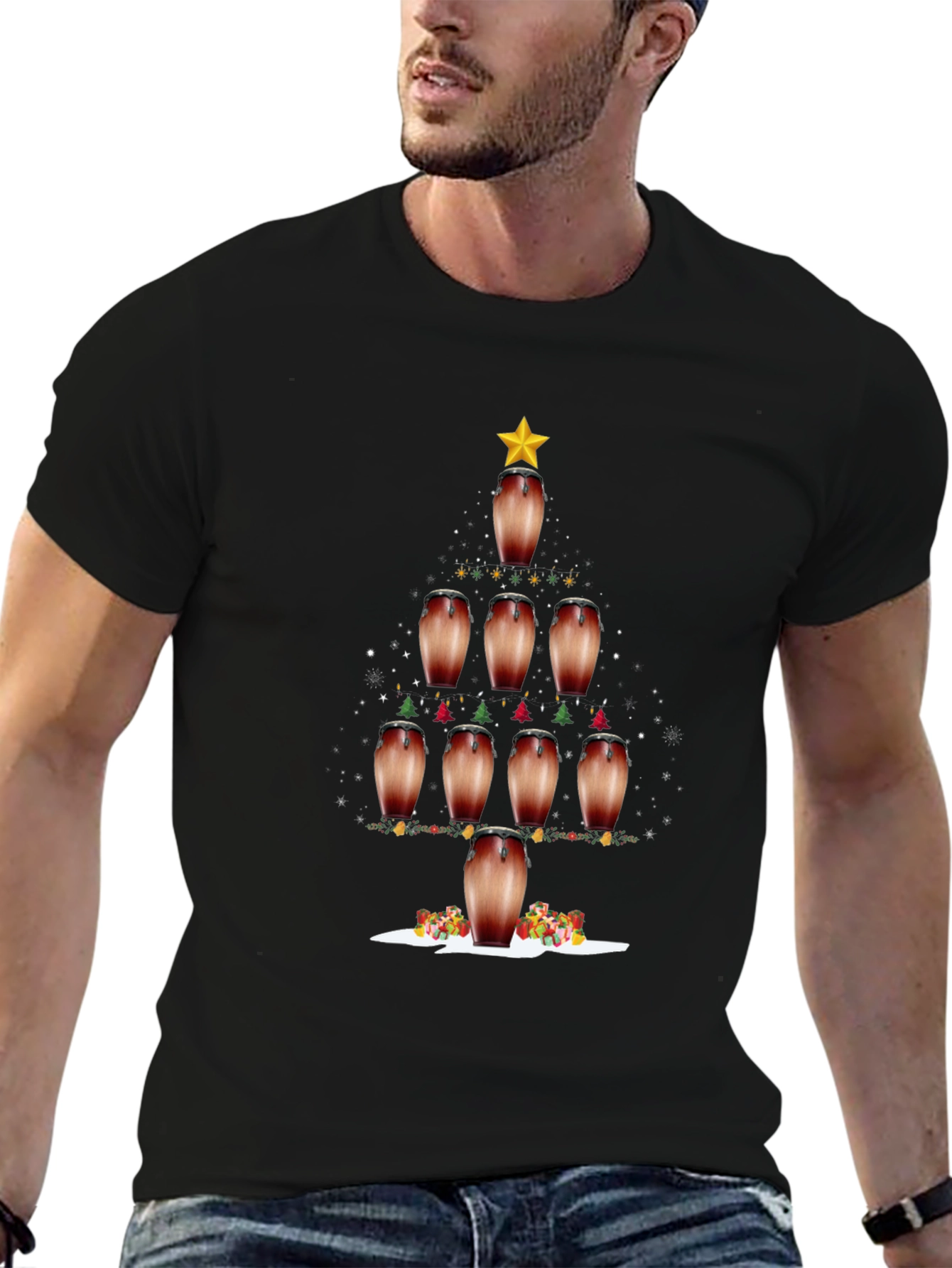 Conga Drum Christmas Tree Graphic Tee - Holiday Vibes!