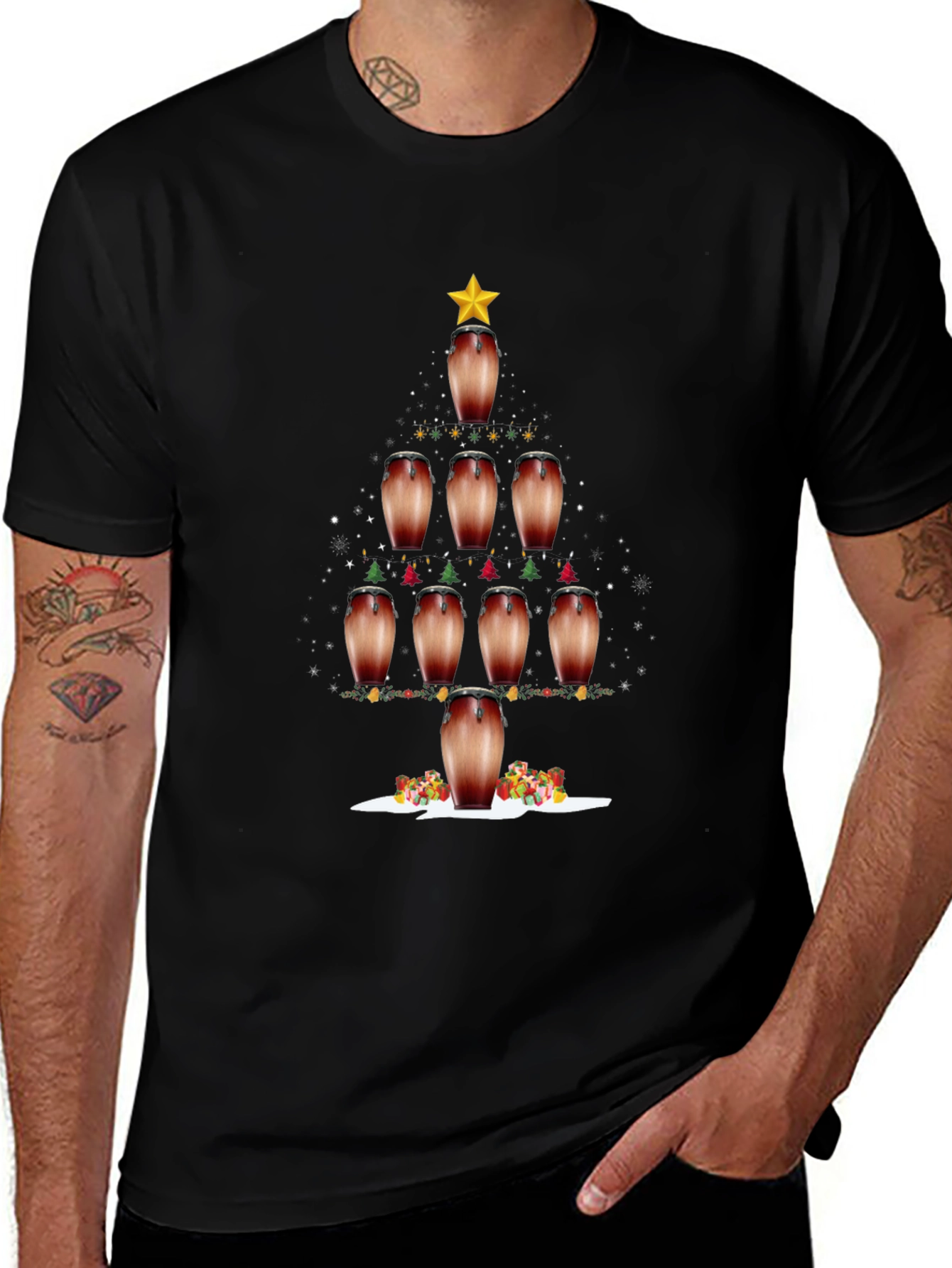 Conga Drum Christmas Tree Graphic Tee - Holiday Vibes!