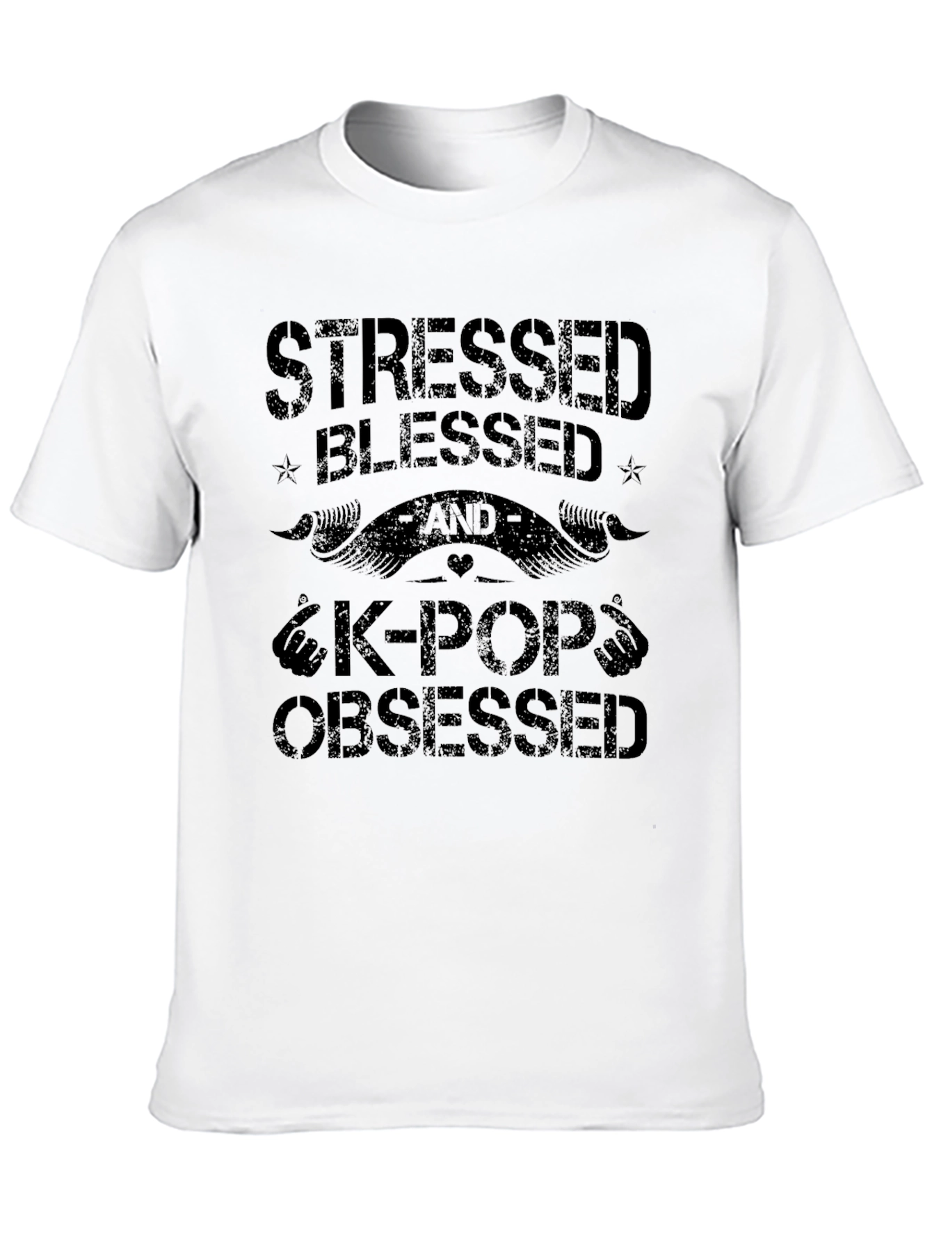 Stressed Blessed & K-Pop Obsessed Black T-Shirt