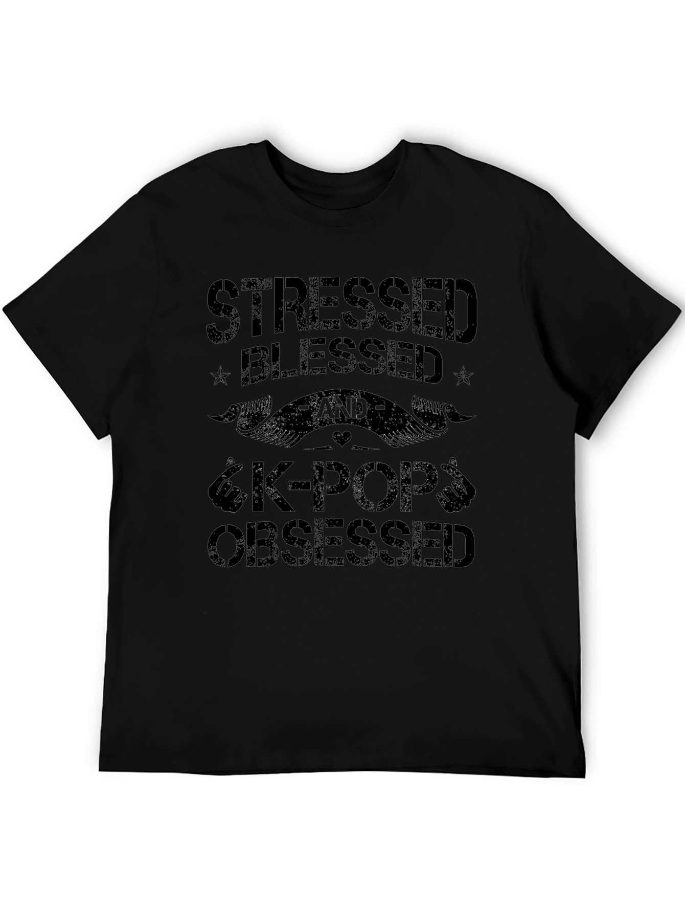Stressed Blessed & K-Pop Obsessed Black T-Shirt