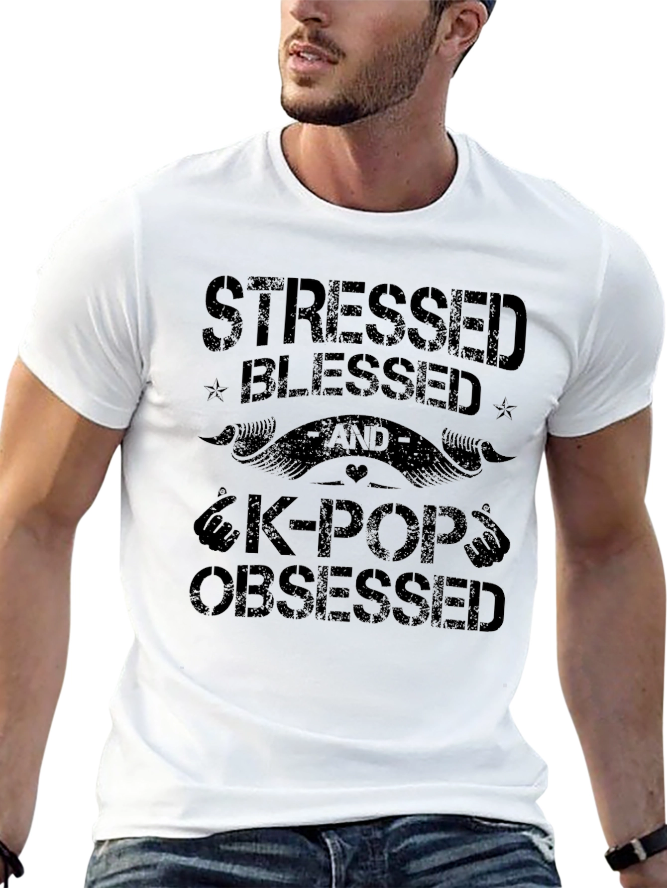 Stressed Blessed & K-Pop Obsessed Black T-Shirt