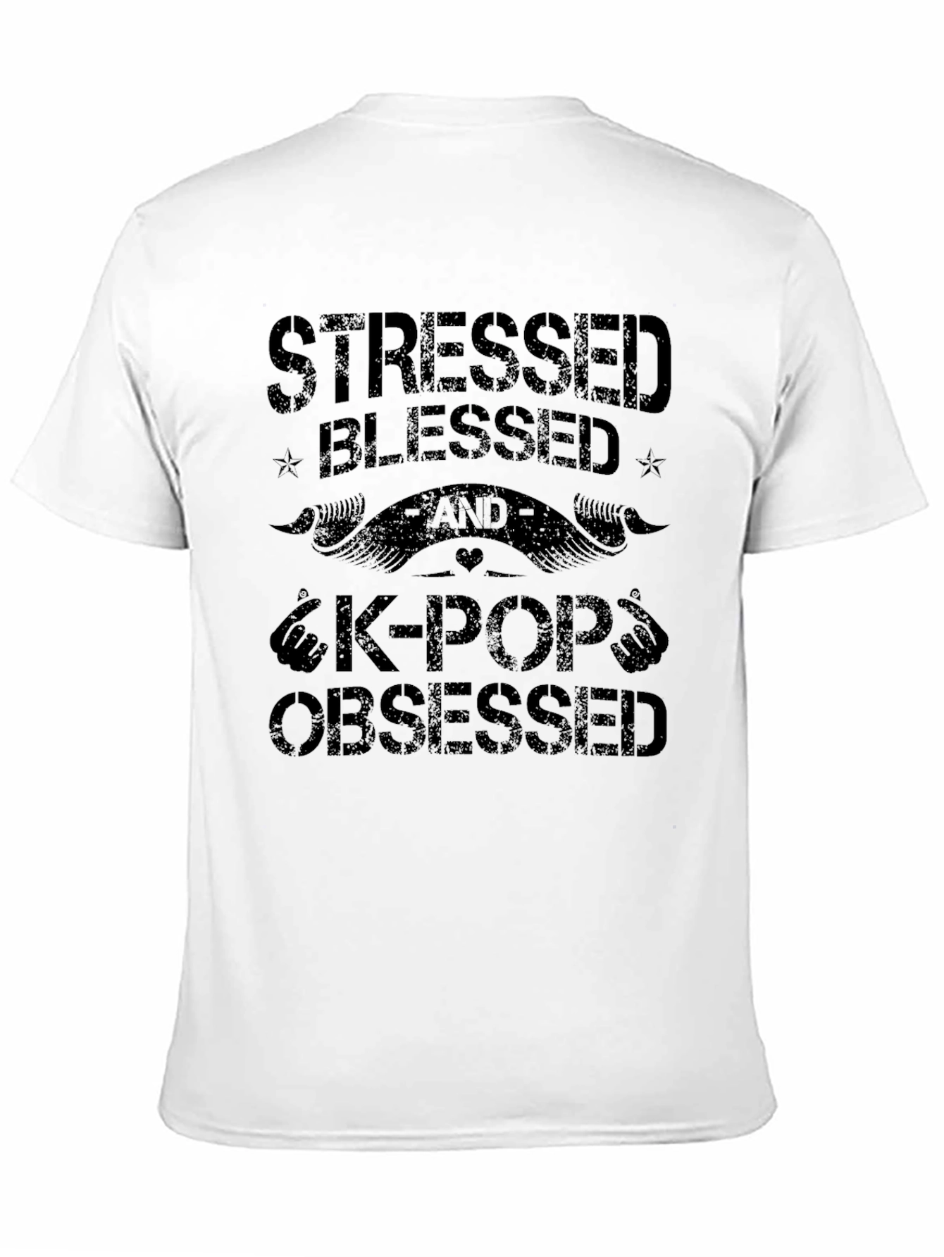 Stressed Blessed & K-Pop Obsessed Black T-Shirt