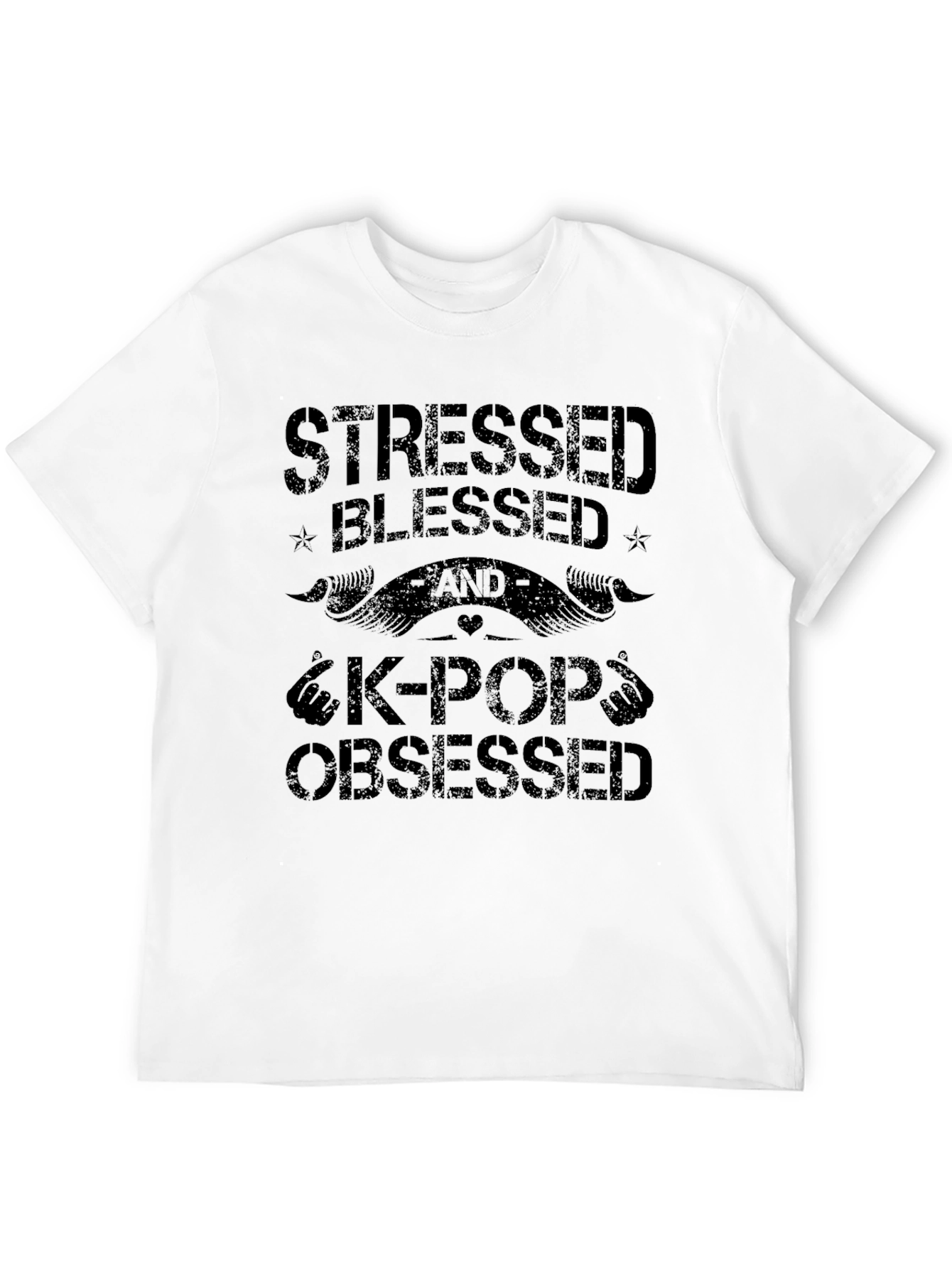 Stressed Blessed & K-Pop Obsessed Black T-Shirt