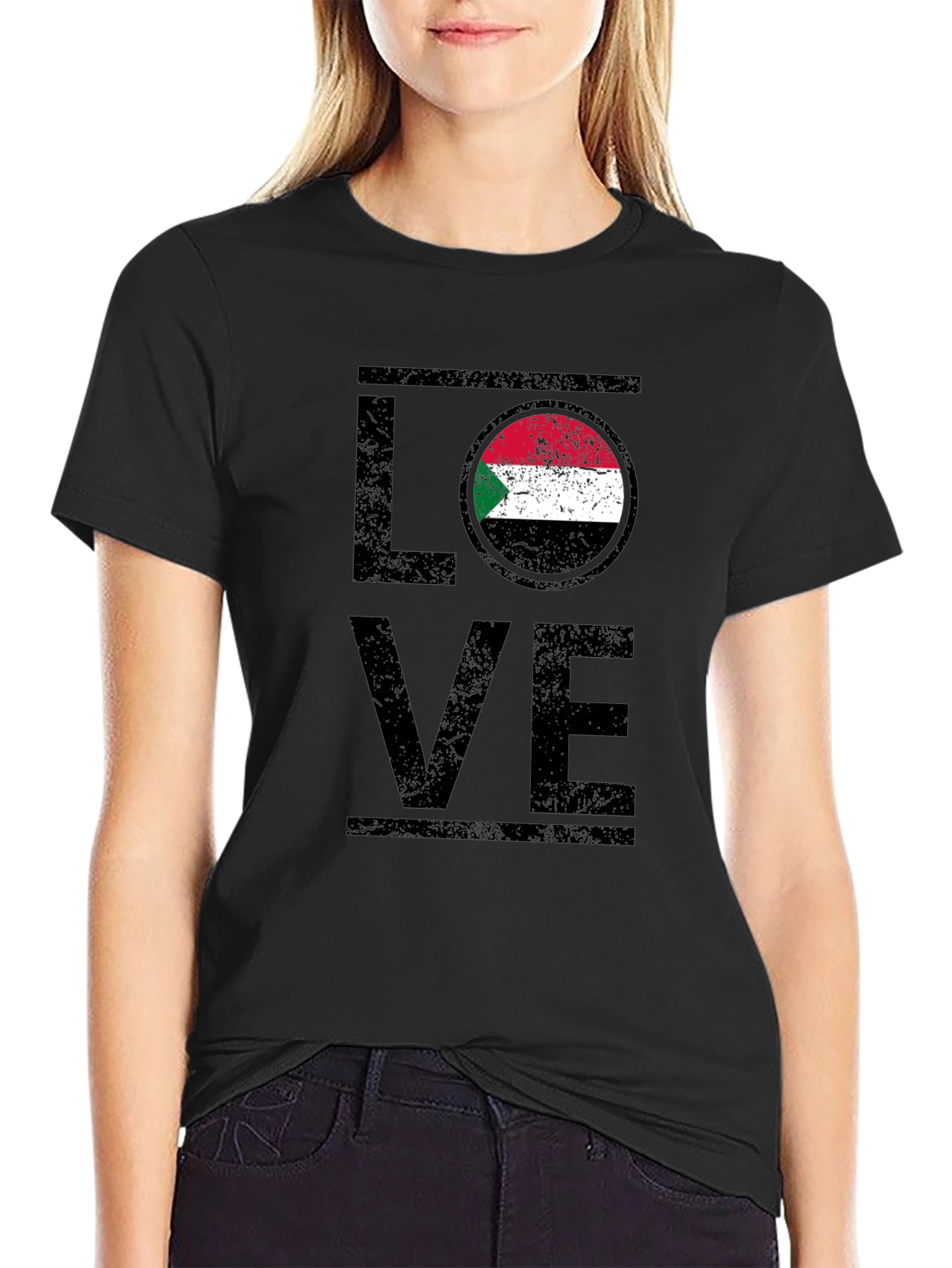 Sudan Flag LOVE Graphic T-Shirt - Black Cotton Tee