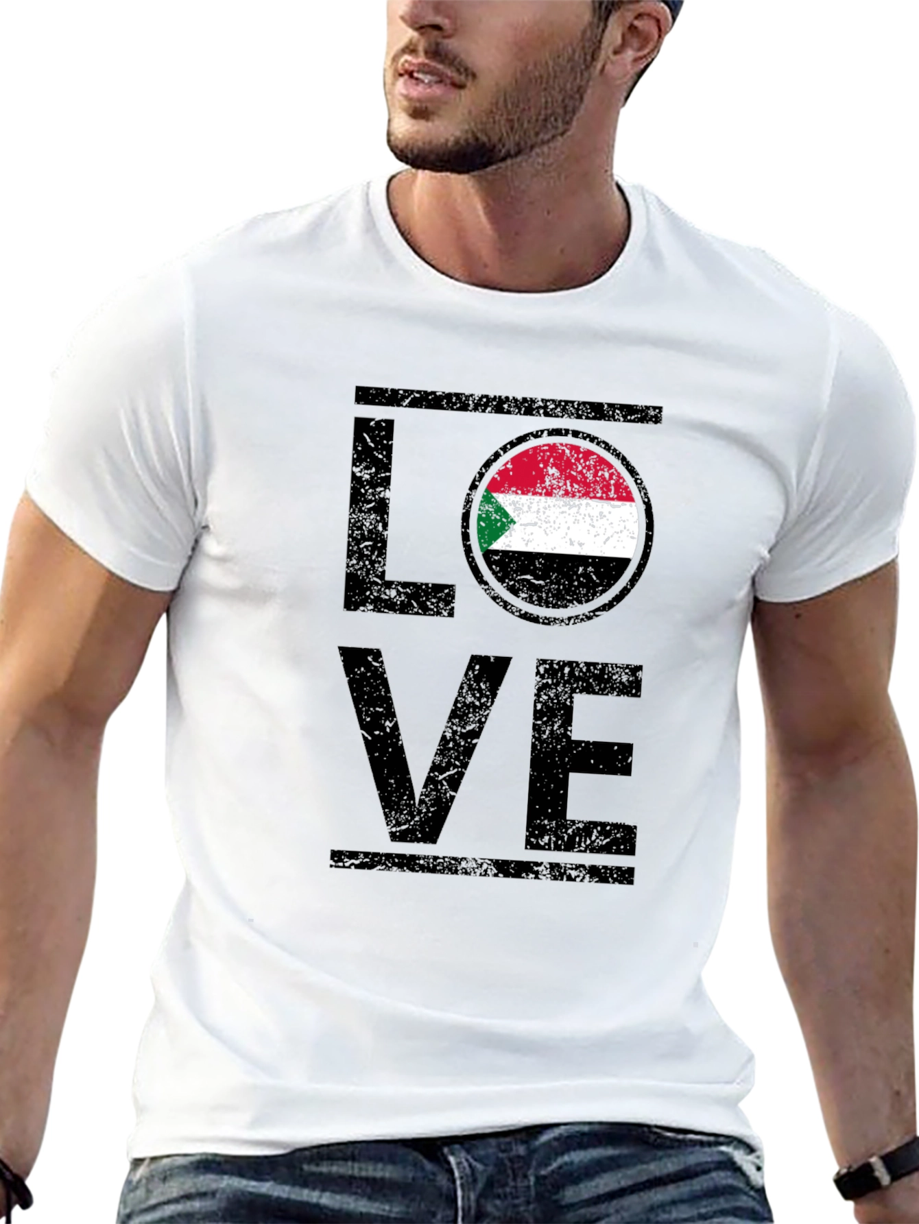 Sudan Flag LOVE Graphic T-Shirt - Black Cotton Tee