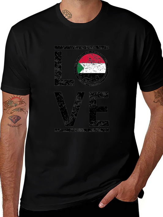 Sudan Flag LOVE Graphic T-Shirt - Black Cotton Tee