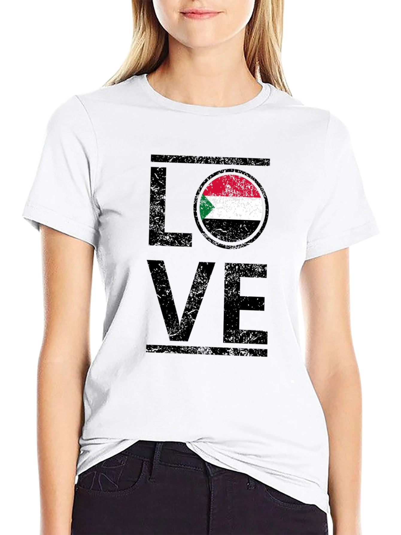 Sudan Flag LOVE Graphic T-Shirt - Black Cotton Tee