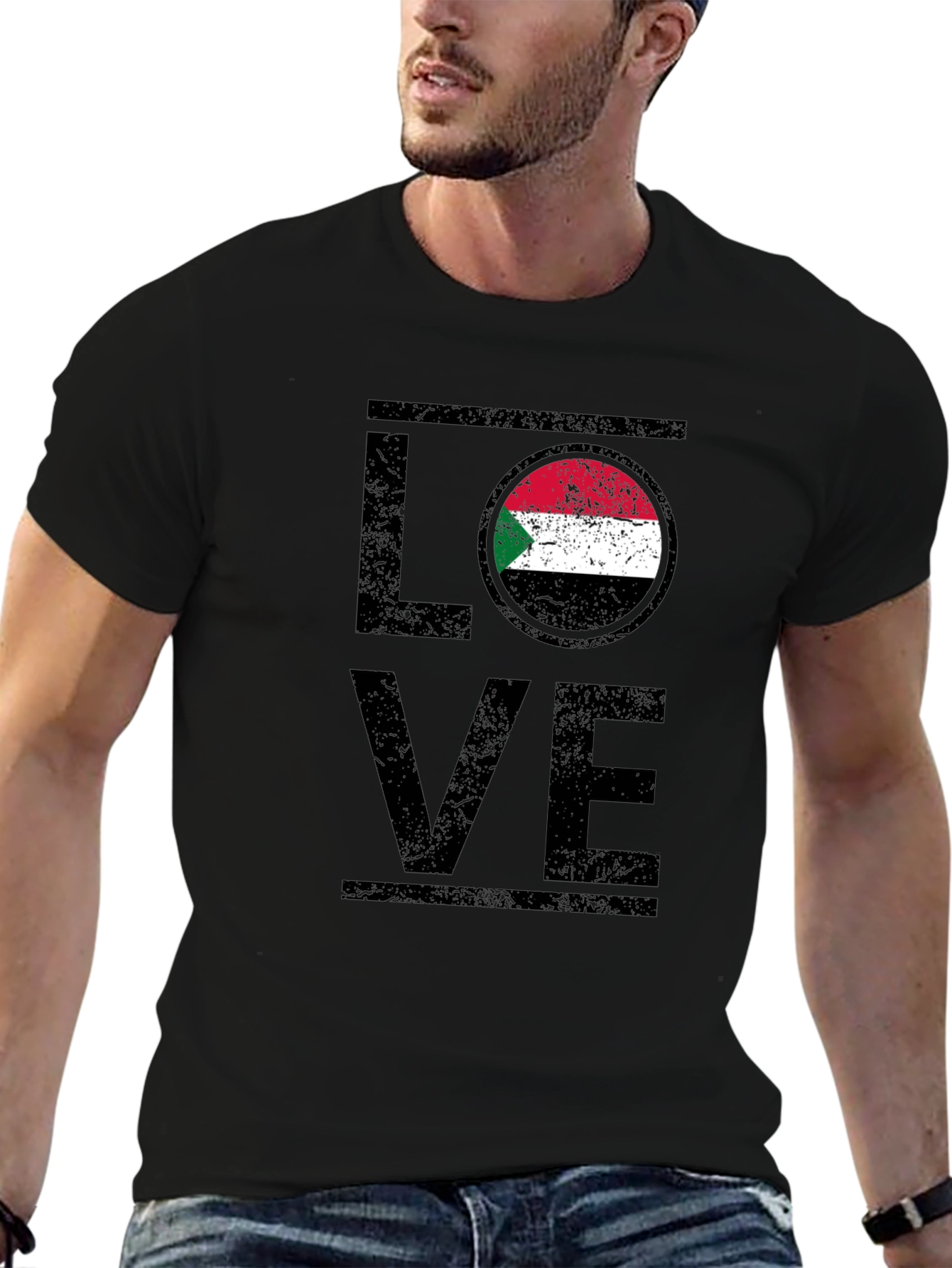 Sudan Flag LOVE Graphic T-Shirt - Black Cotton Tee
