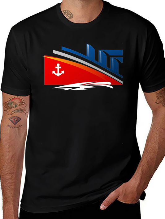 Nautical Cruise Ship Graphic Tee - Black Cotton Comfort