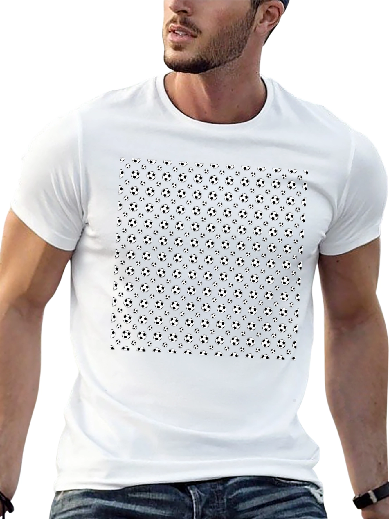 Soccer Ball Pattern Black T-Shirt
