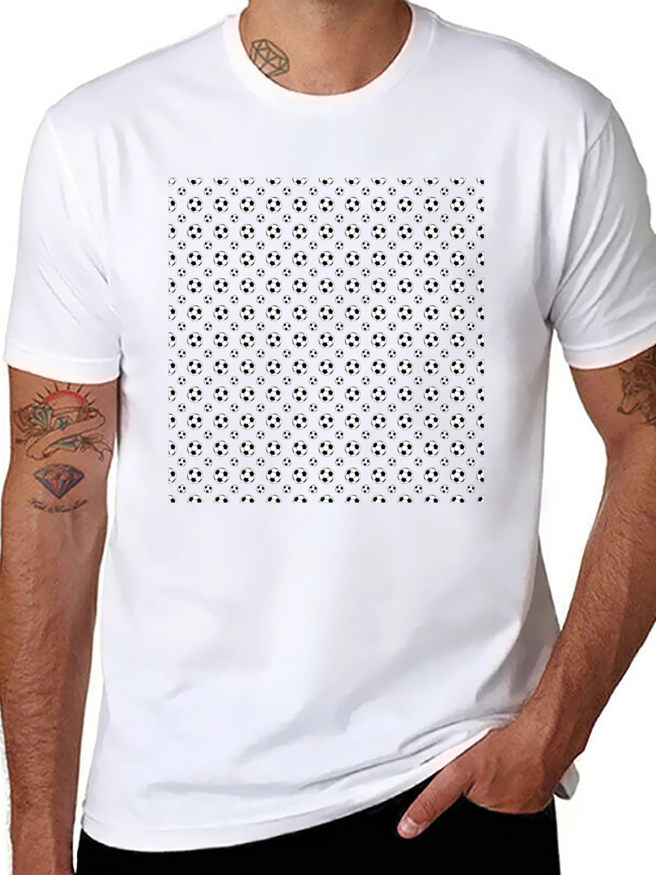 Soccer Ball Pattern Black T-Shirt