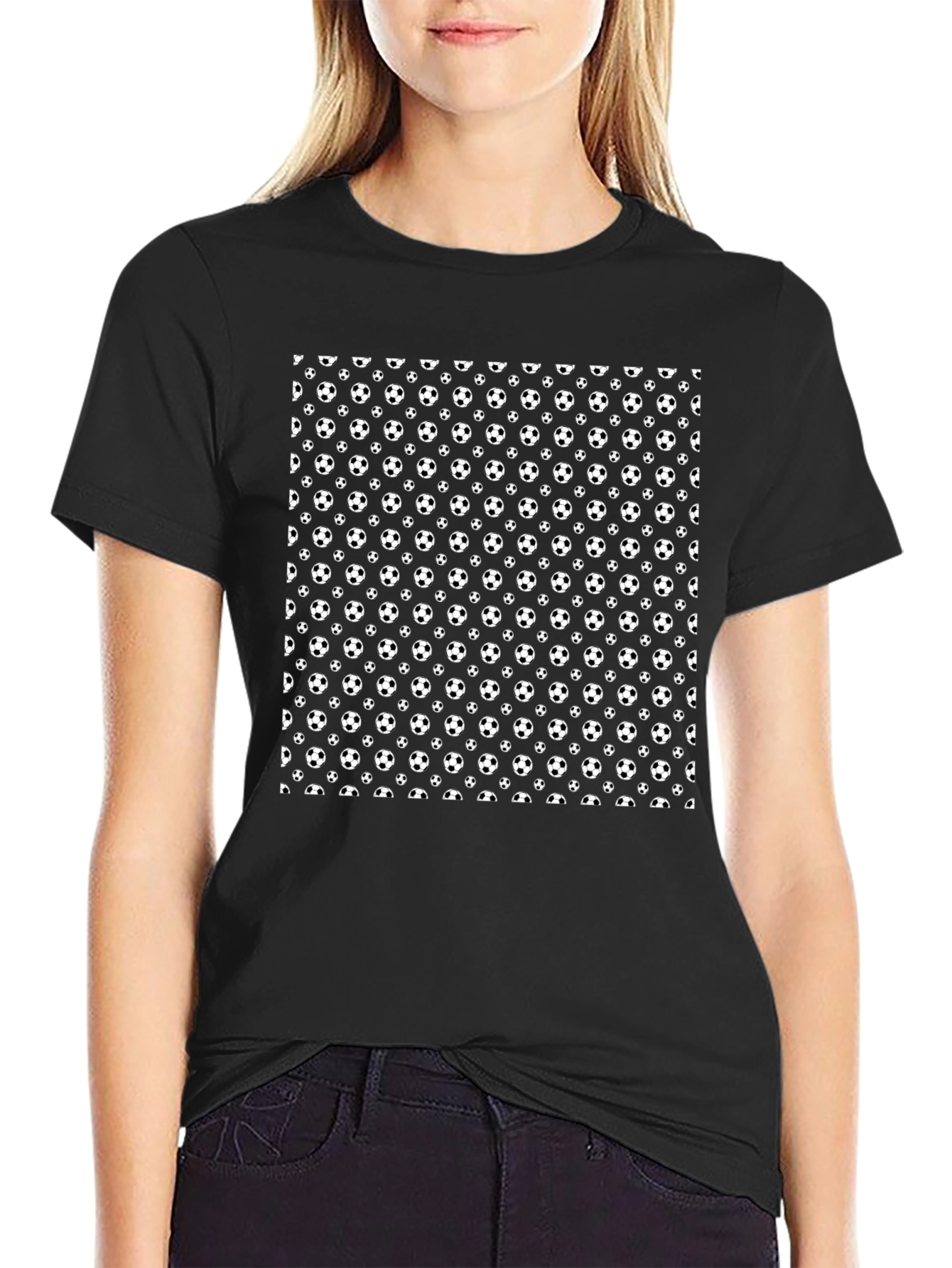 Soccer Ball Pattern Black T-Shirt