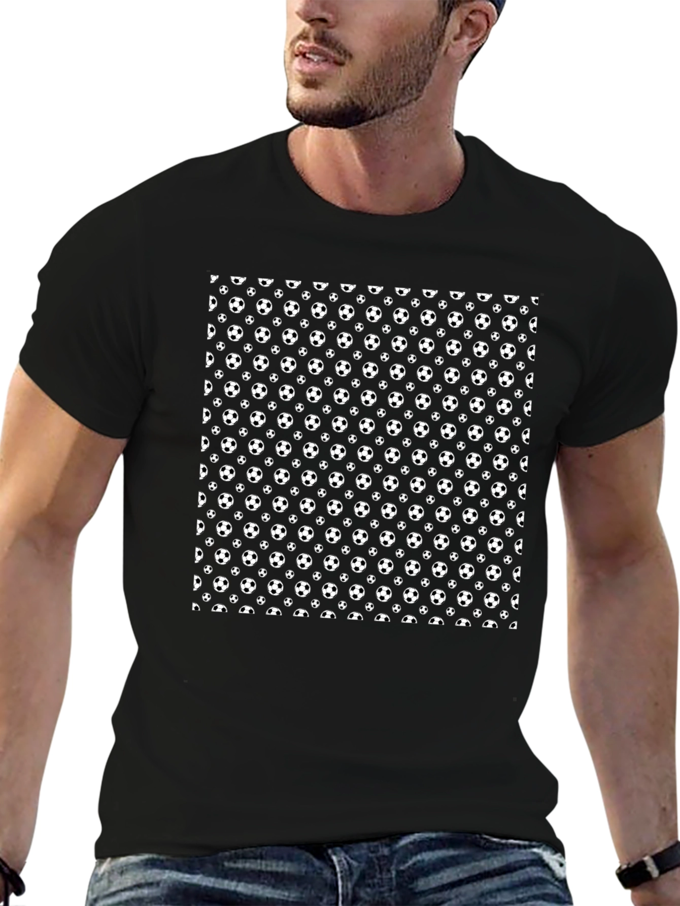 Soccer Ball Pattern Black T-Shirt