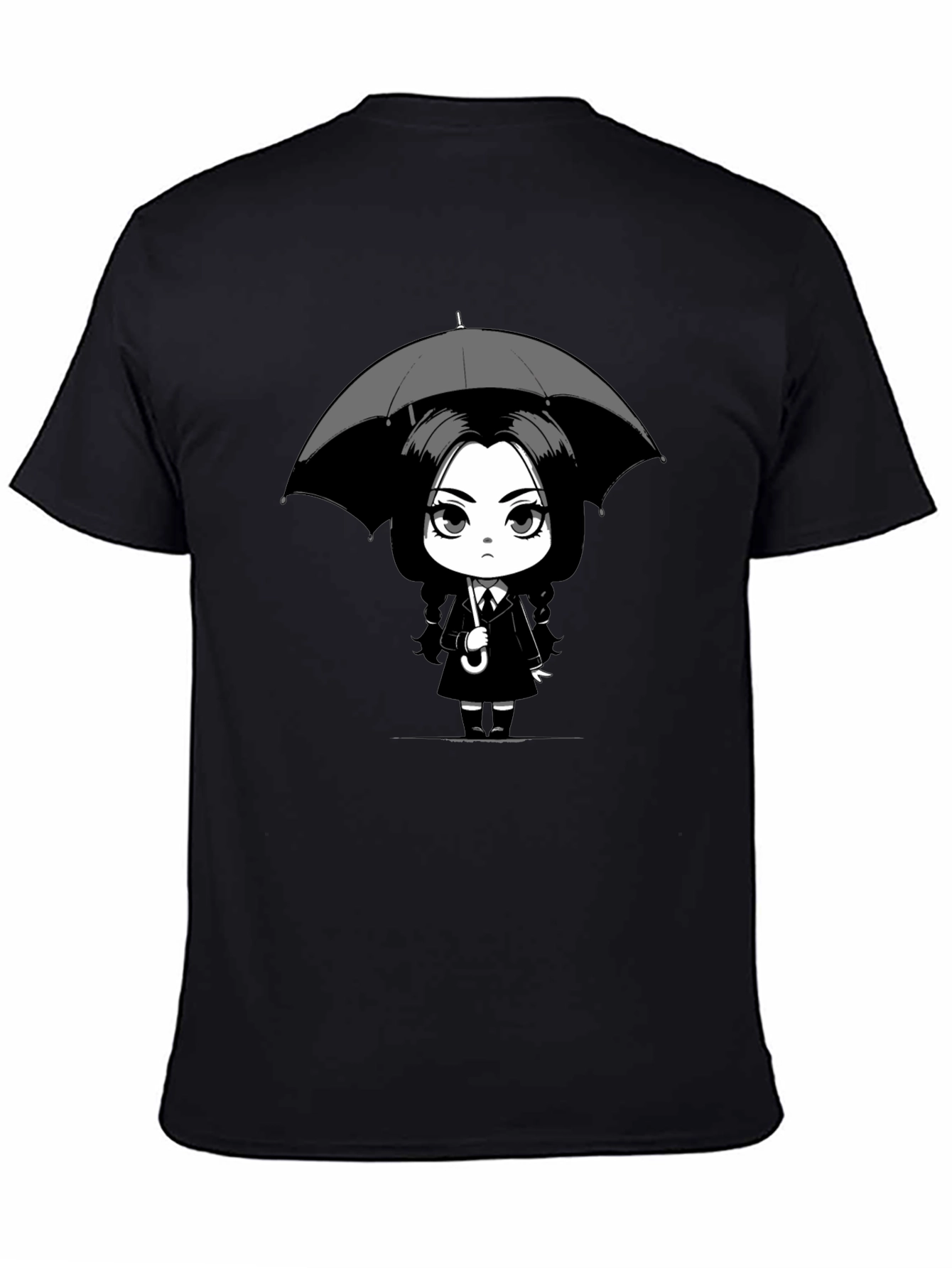 Wednesday Addams Umbrella Graphic Tee - Black