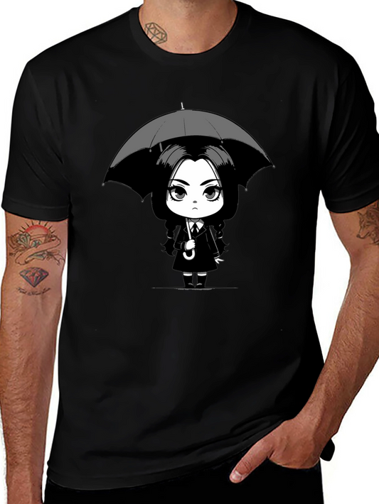 Wednesday Addams Umbrella Graphic Tee - Black