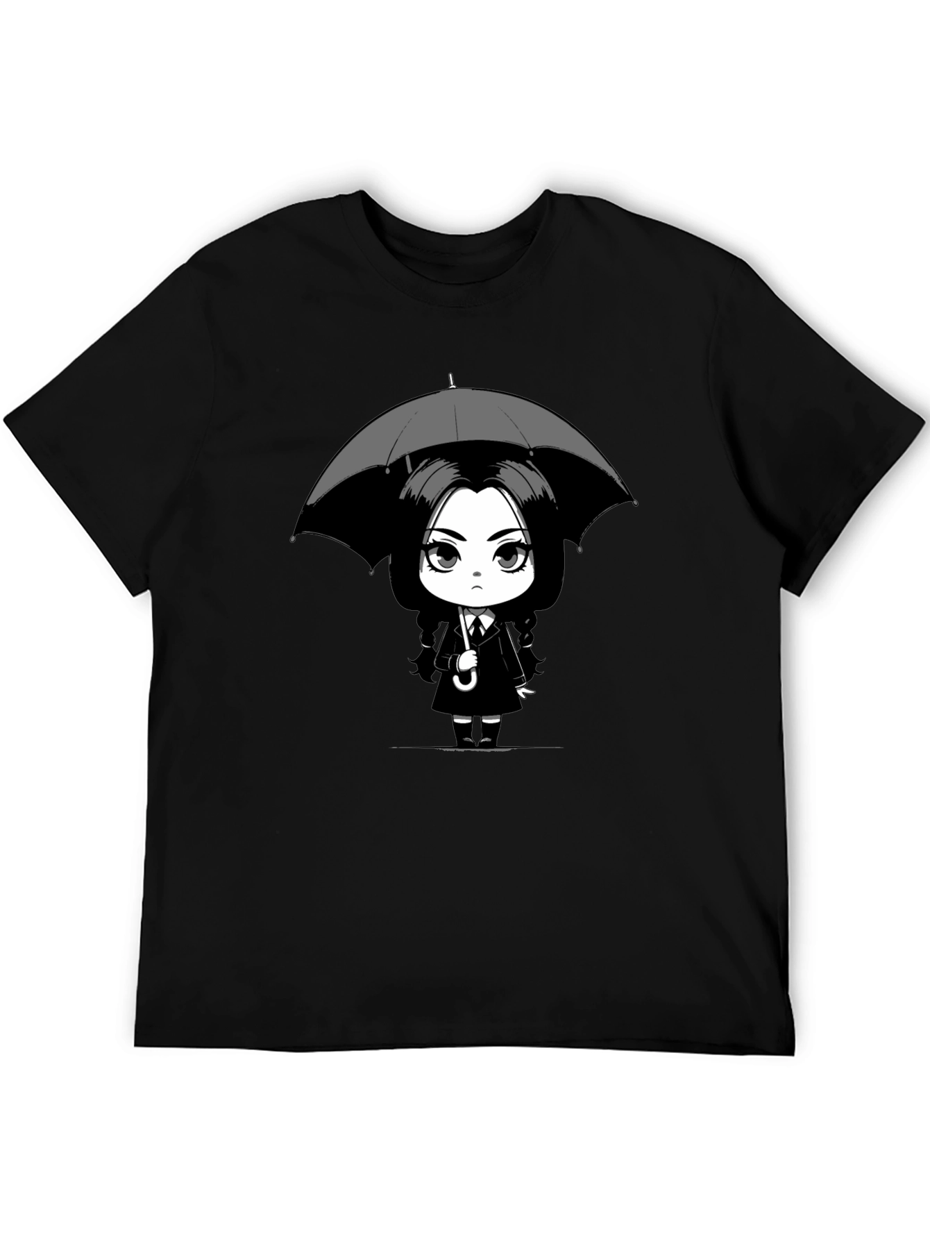 Wednesday Addams Umbrella Graphic Tee - Black