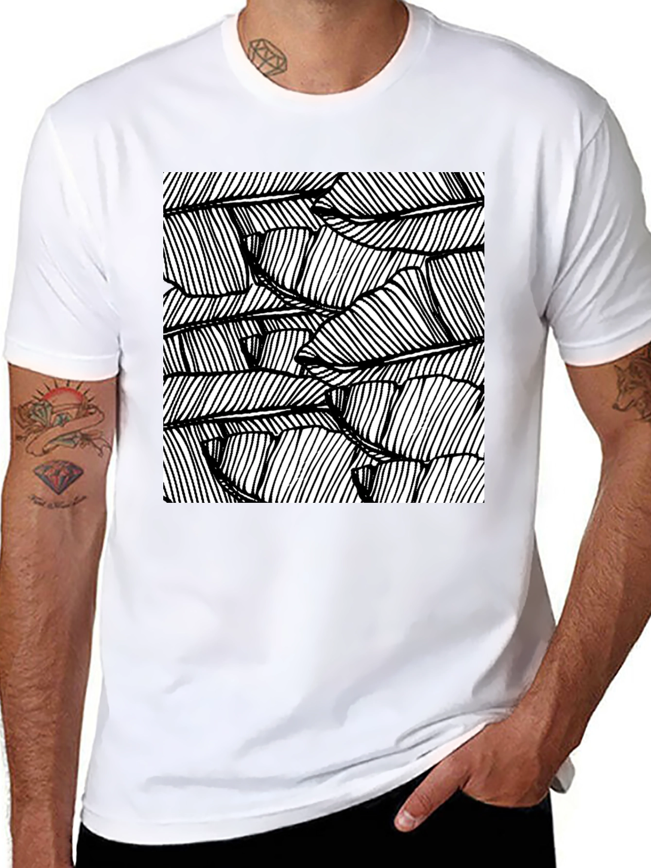 Abstract Leaf Print Black T-Shirt