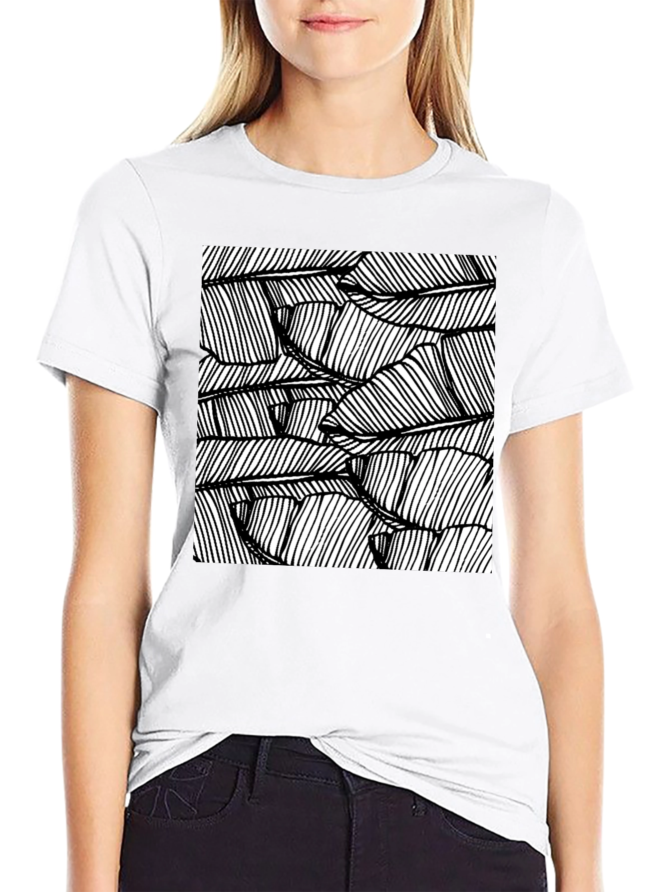 Abstract Leaf Print Black T-Shirt