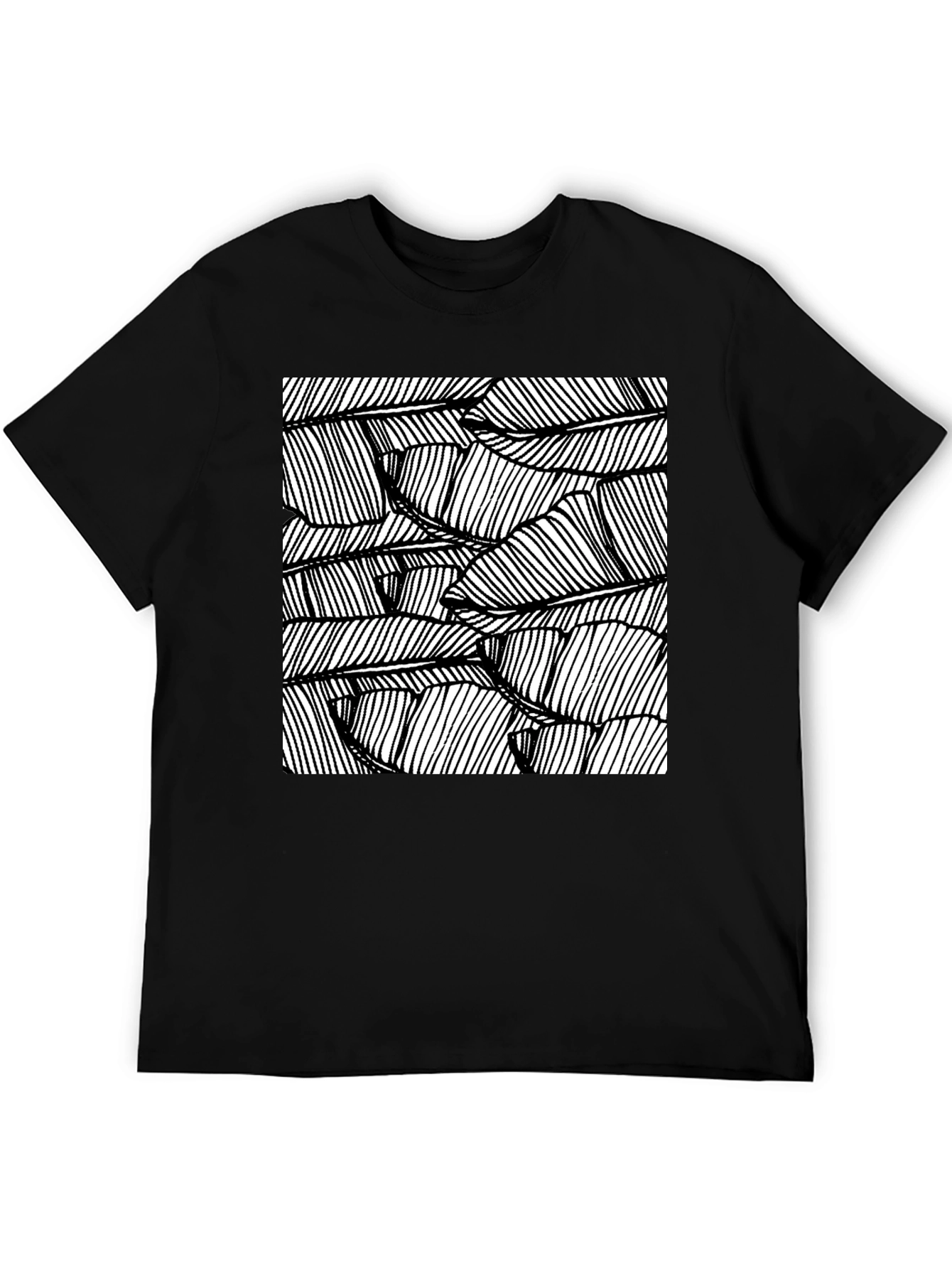 Abstract Leaf Print Black T-Shirt