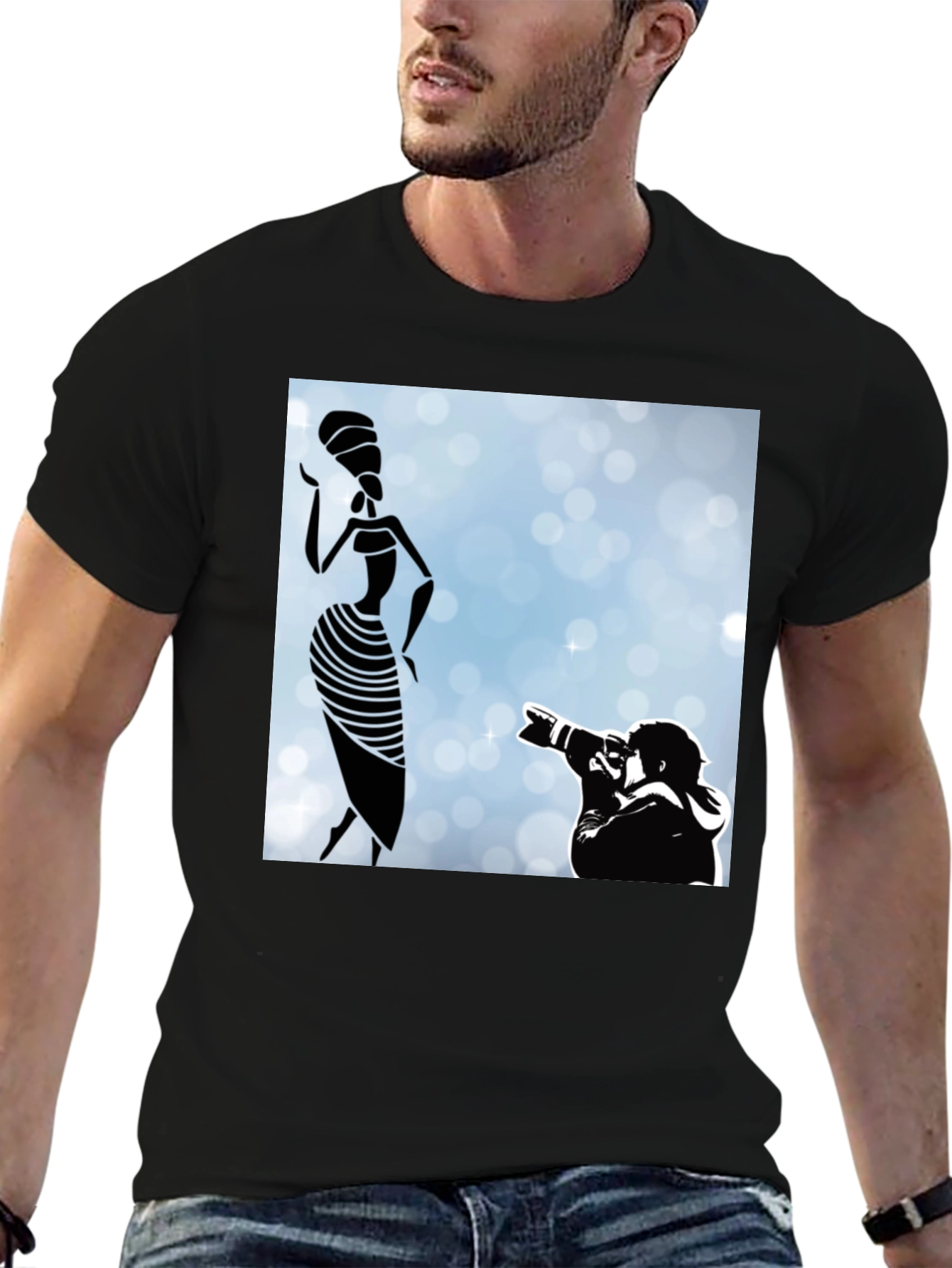 Stylish Black Graphic Tee - Fashion Photographer