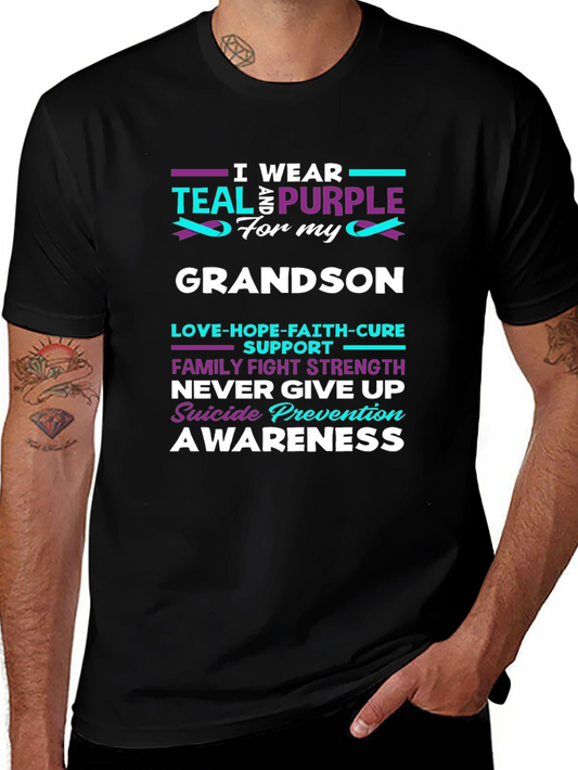 Teal and Purple Grandson Suicide Awareness T-Shirt
