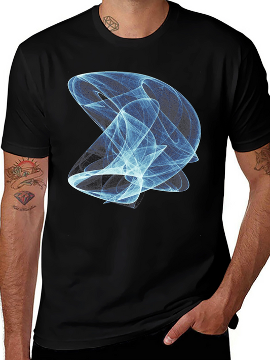 Abstract Blue Vortex Graphic Print Black T-Shirt