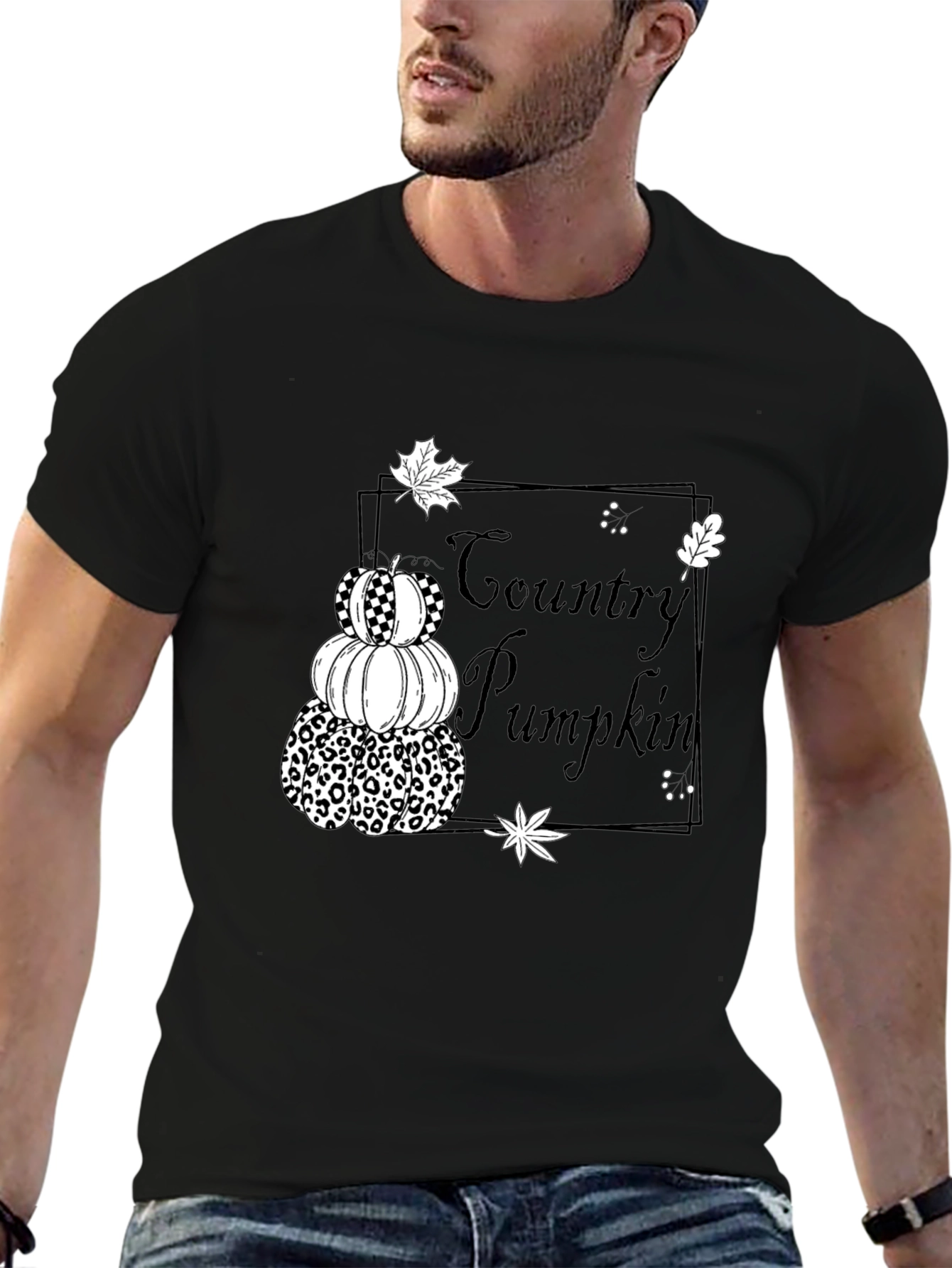 Country Pumpkin Stack Black T-Shirt