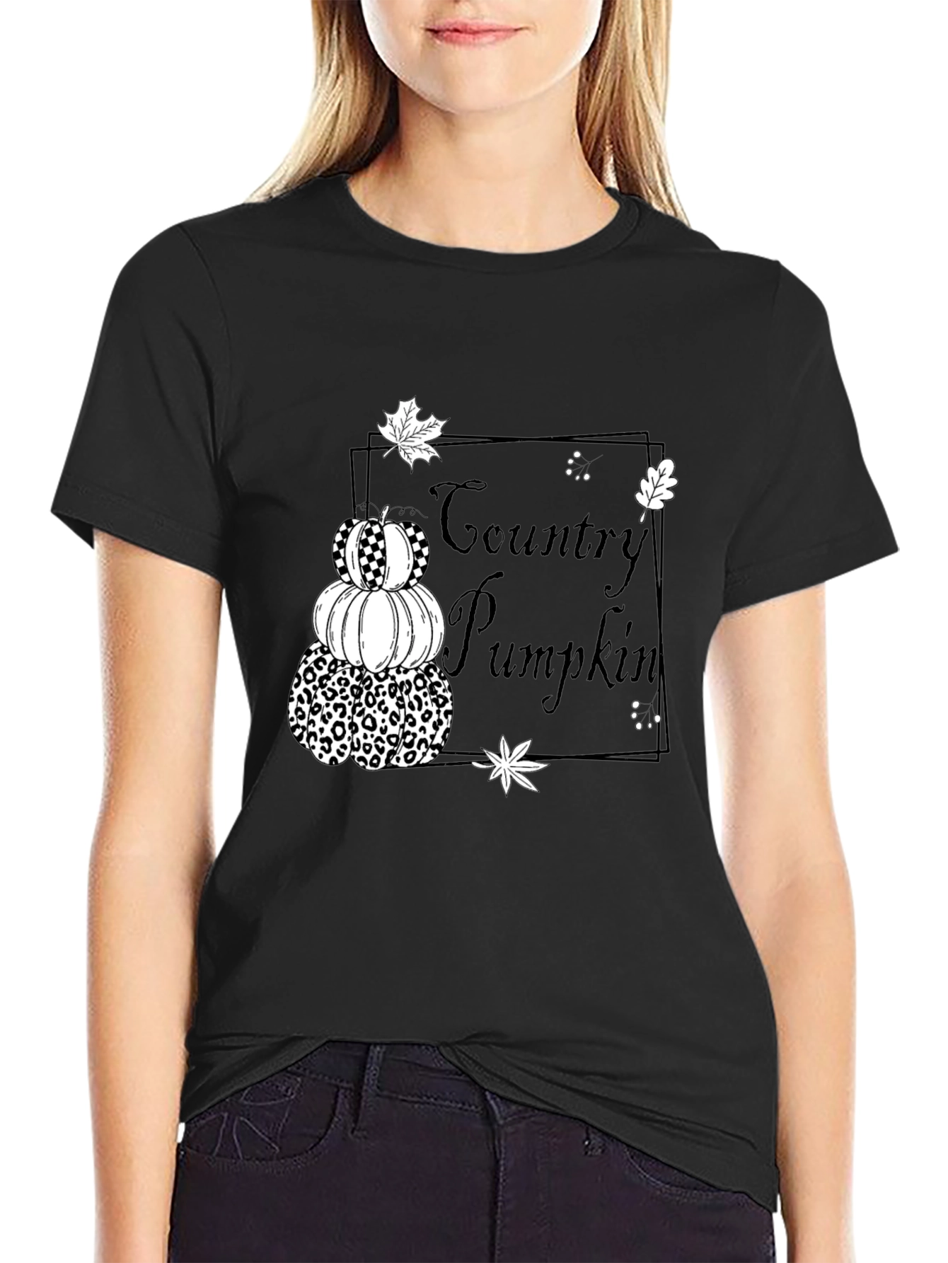 Country Pumpkin Stack Black T-Shirt