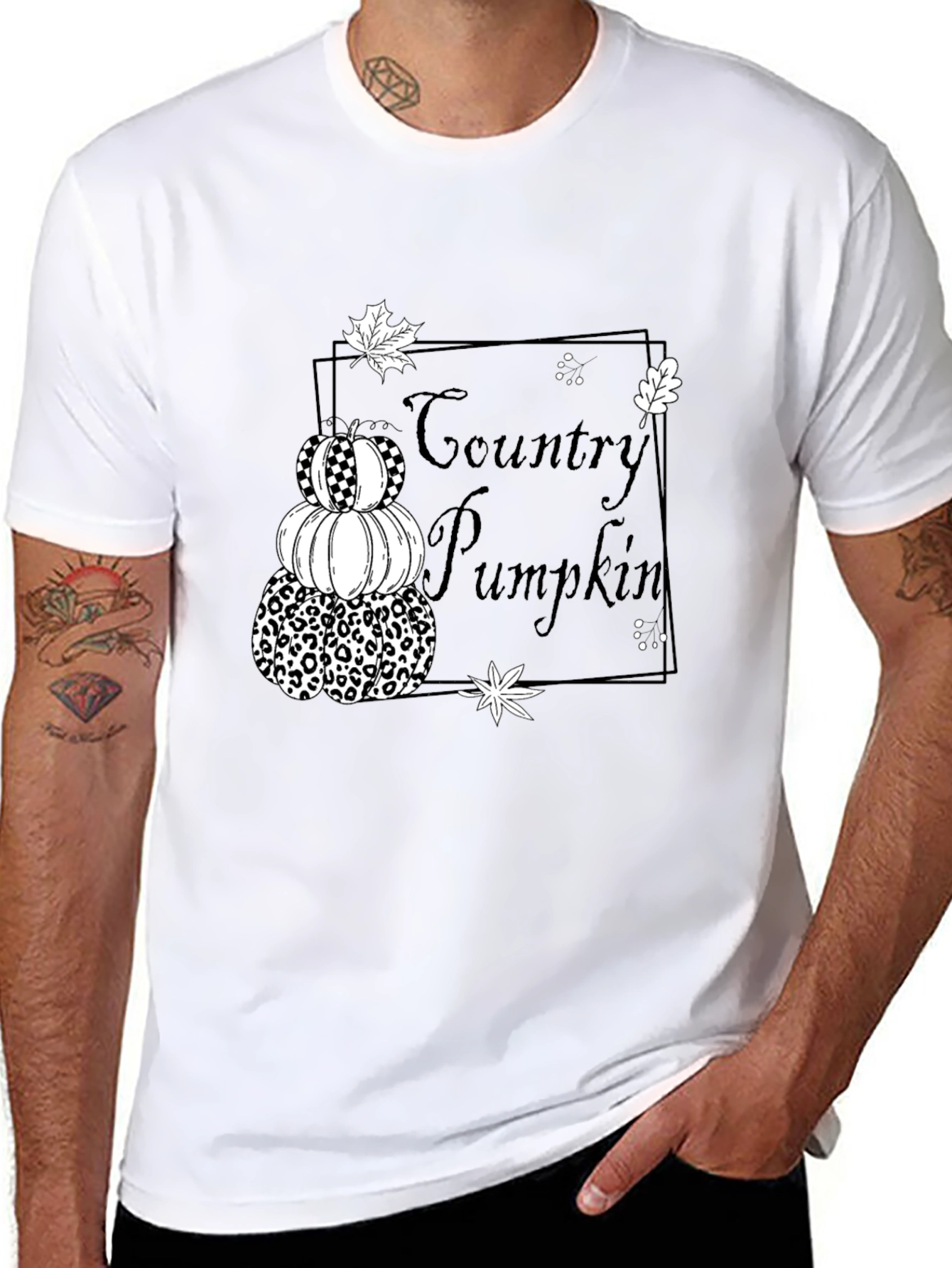 Country Pumpkin Stack Black T-Shirt