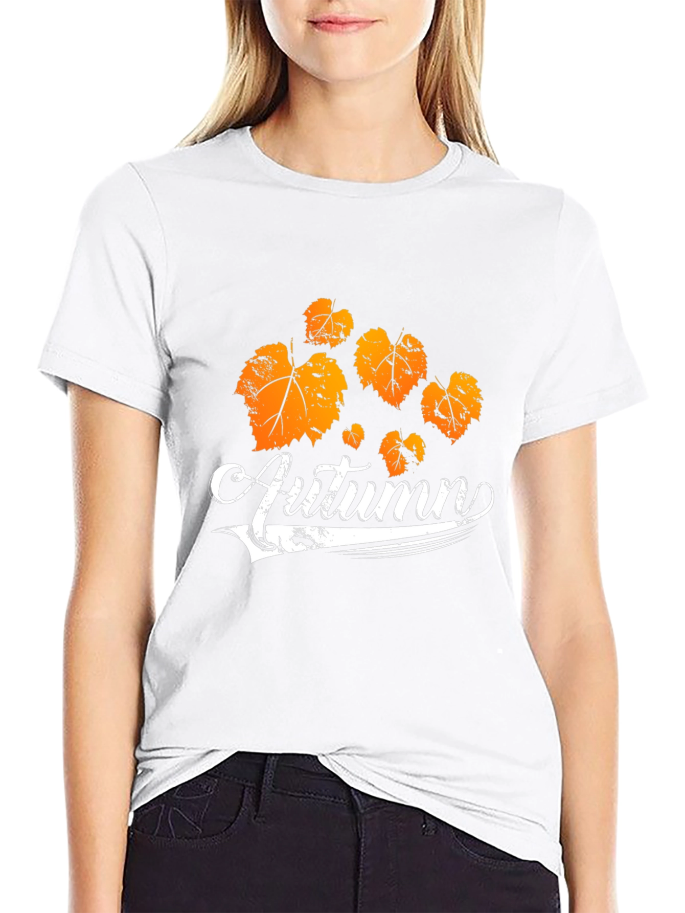 Autumn Leaves Graphic Tee - Black Cotton T-Shirt