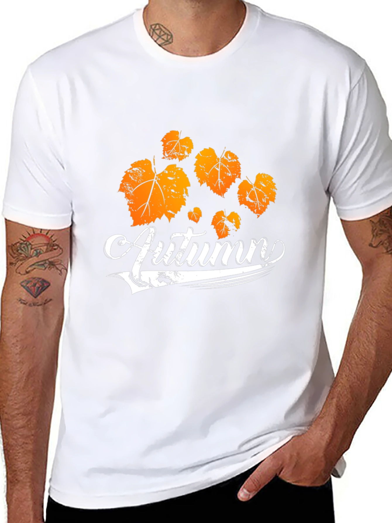 Autumn Leaves Graphic Tee - Black Cotton T-Shirt