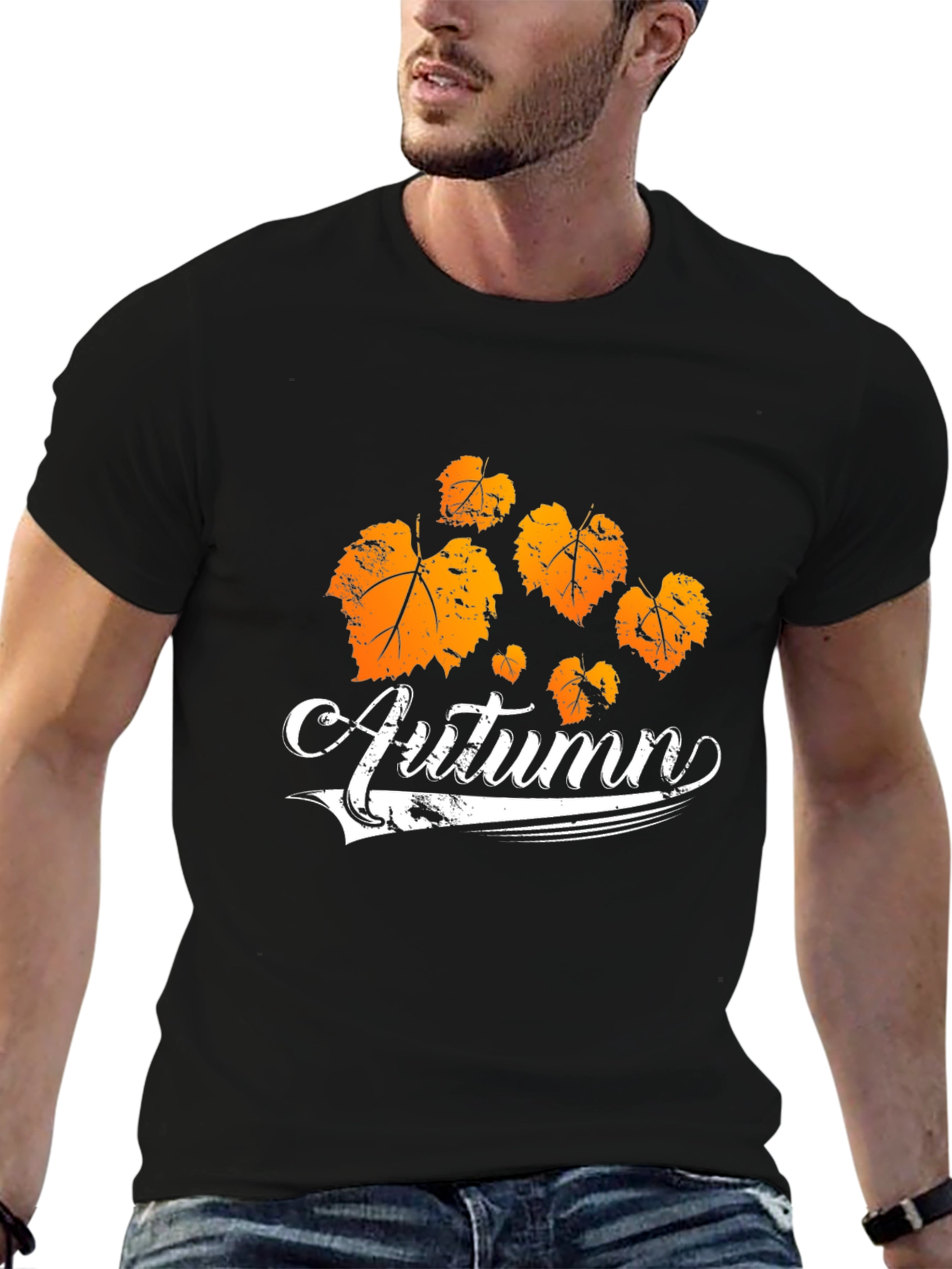 Autumn Leaves Graphic Tee - Black Cotton T-Shirt