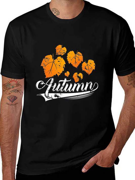 Autumn Leaves Graphic Tee - Black Cotton T-Shirt