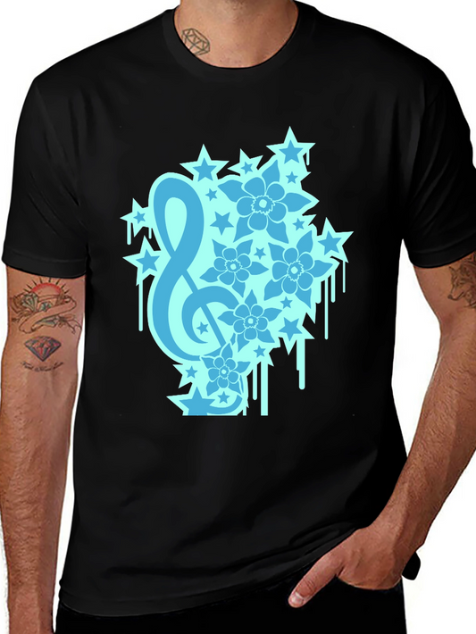 Floral Music Tee - Stylish Treble Clef Graphic T-Shirt