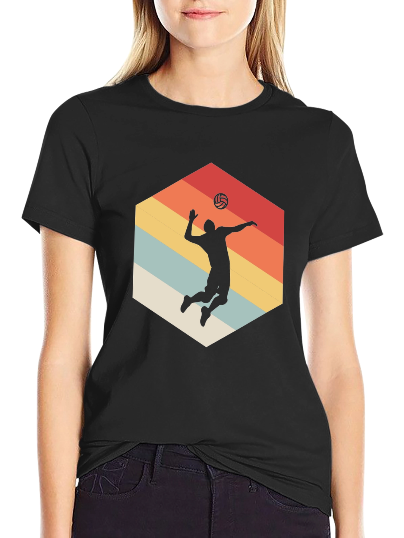 Volleyball Silhouette Graphic Tee - Retro Style