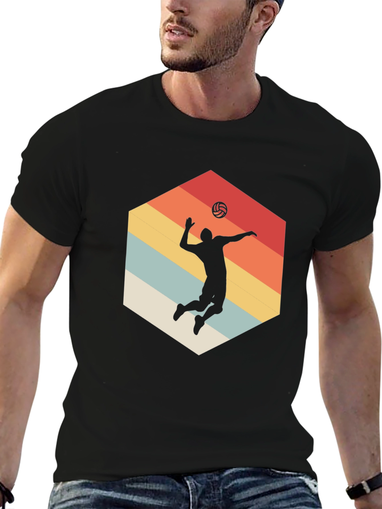 Volleyball Silhouette Graphic Tee - Retro Style