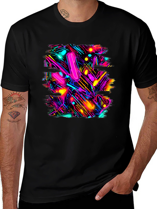 Abstract Neon Pattern Black T-Shirt