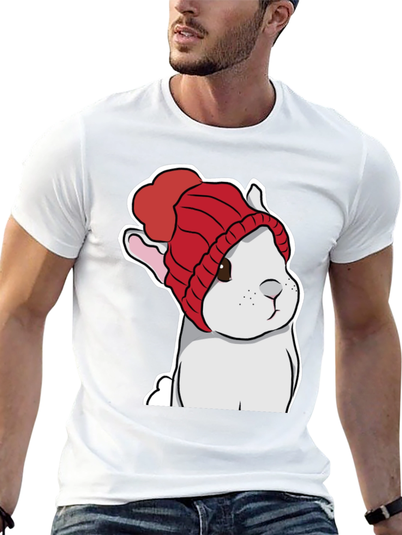 Cute Bunny in Red Knit Hat T-Shirt