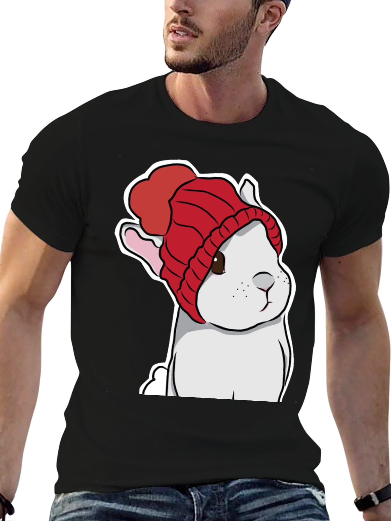 Cute Bunny in Red Knit Hat T-Shirt