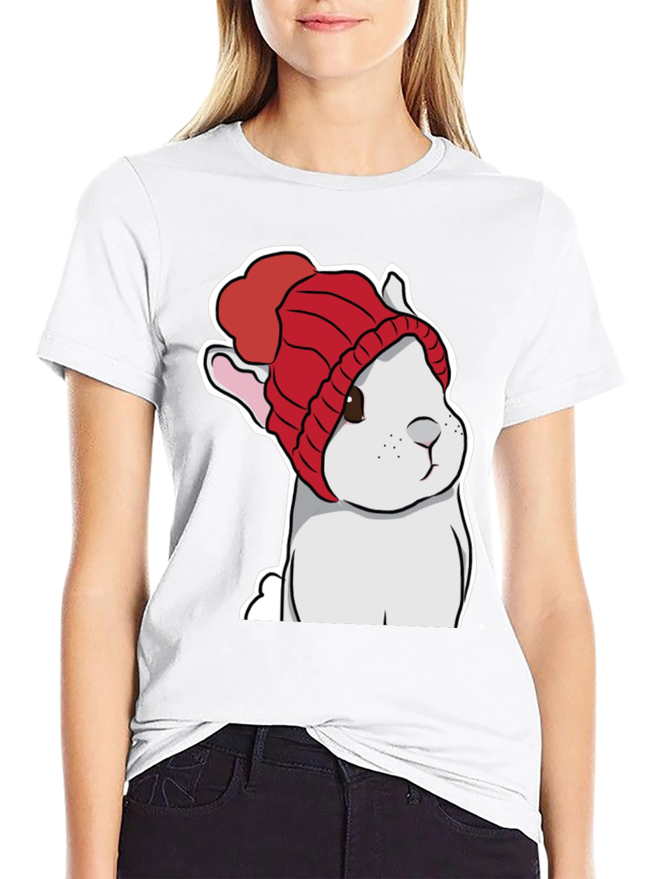 Cute Bunny in Red Knit Hat T-Shirt