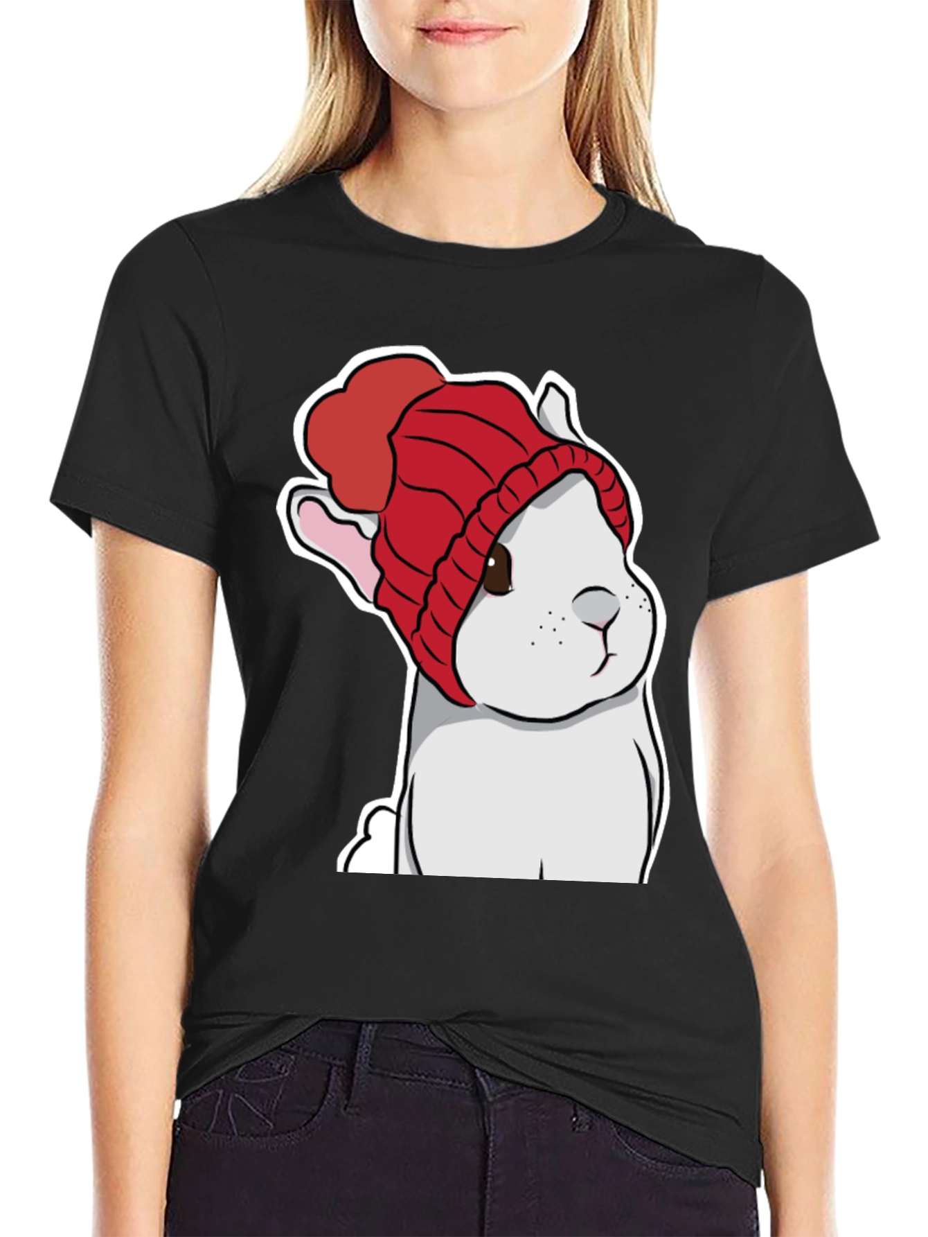 Cute Bunny in Red Knit Hat T-Shirt