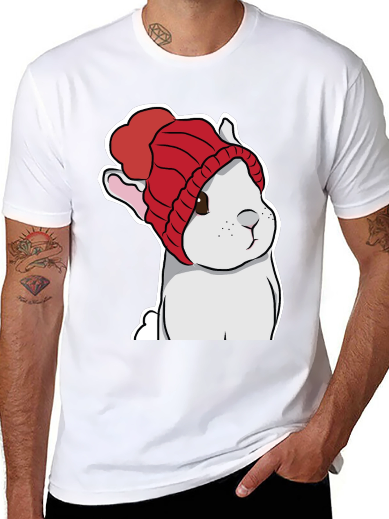 Cute Bunny in Red Knit Hat T-Shirt
