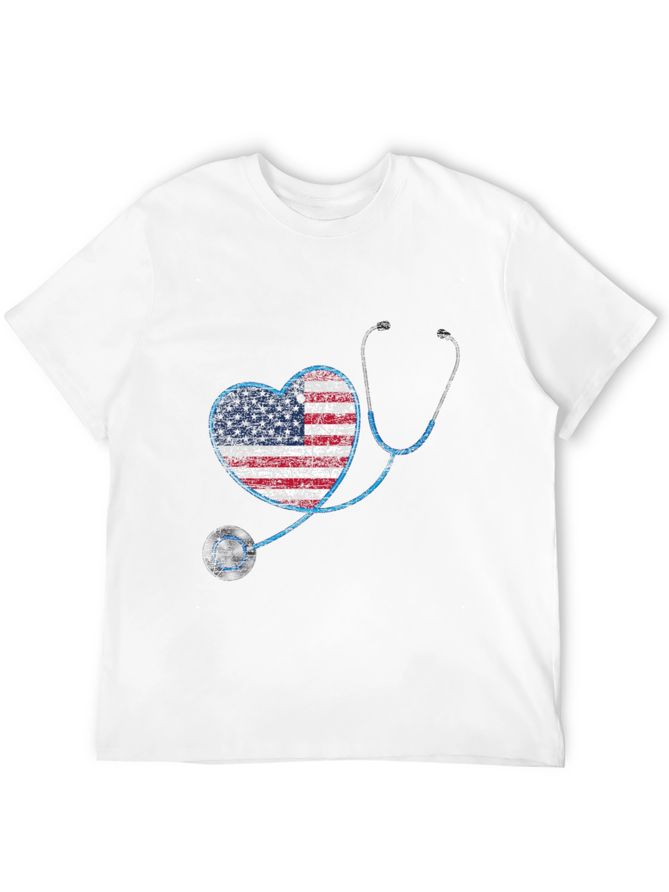American Flag Heart Stethoscope Graphic T-Shirt