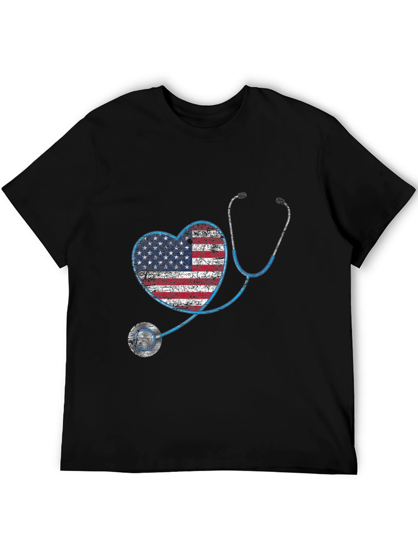 American Flag Heart Stethoscope Graphic T-Shirt