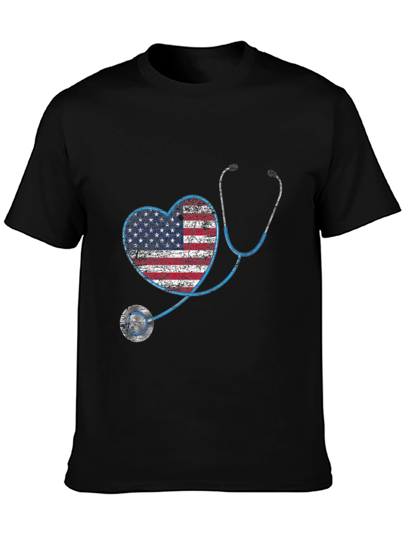 American Flag Heart Stethoscope Graphic T-Shirt