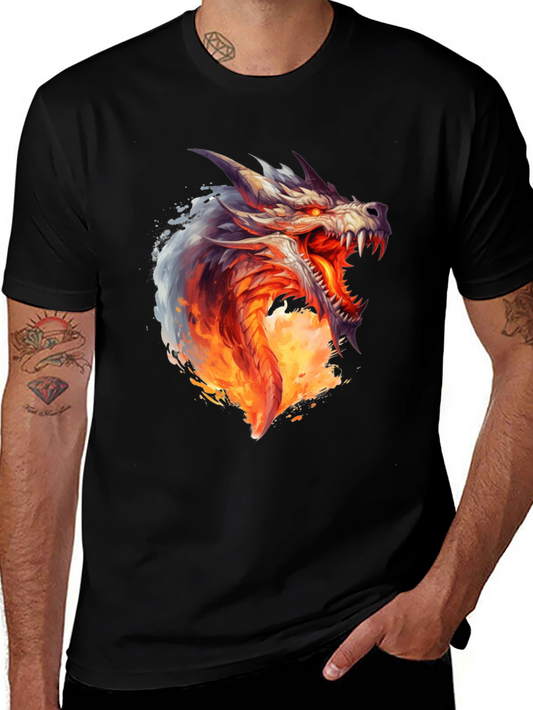 Fiery Dragon Graphic Print Black T-Shirt