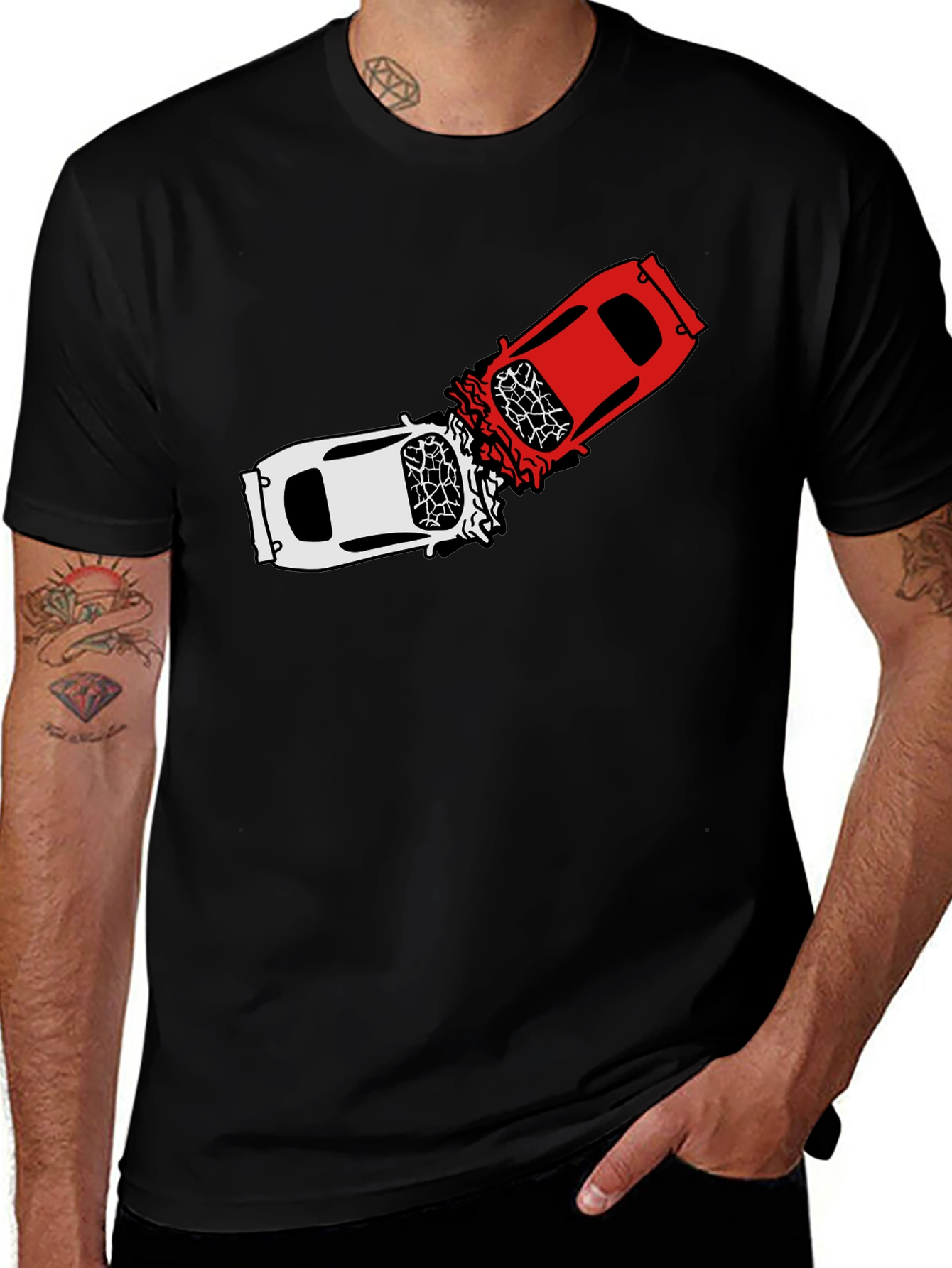 Crashing Cars Black Graphic Tee